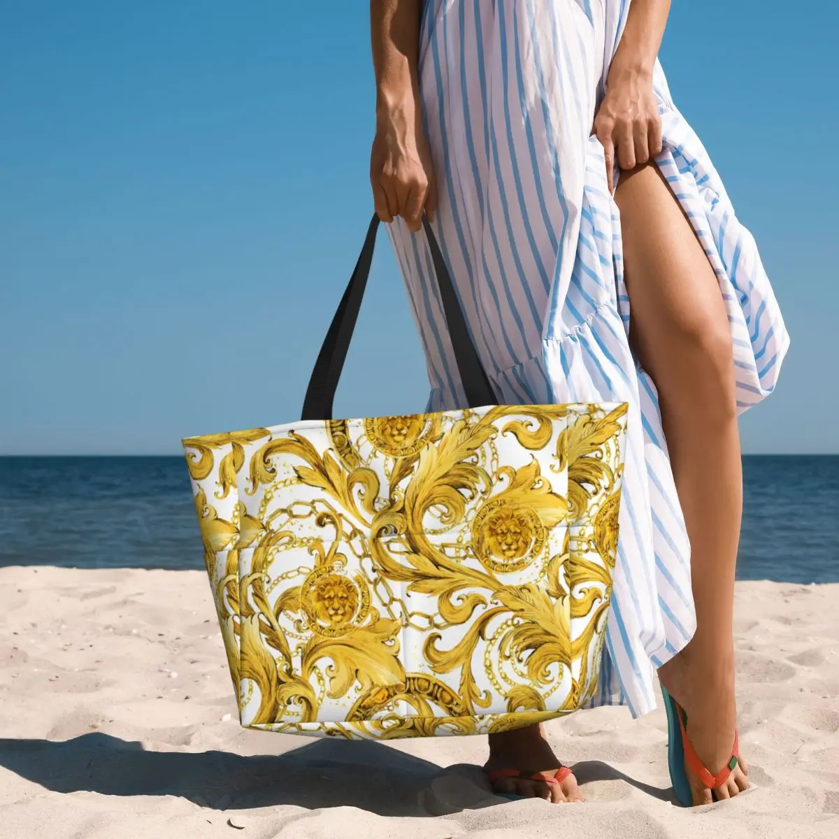 Custom Luxury Europe Retro Flower Beach Tote Bag Women Extra Large Gym Carry On Baroque Travel Shopping Bags