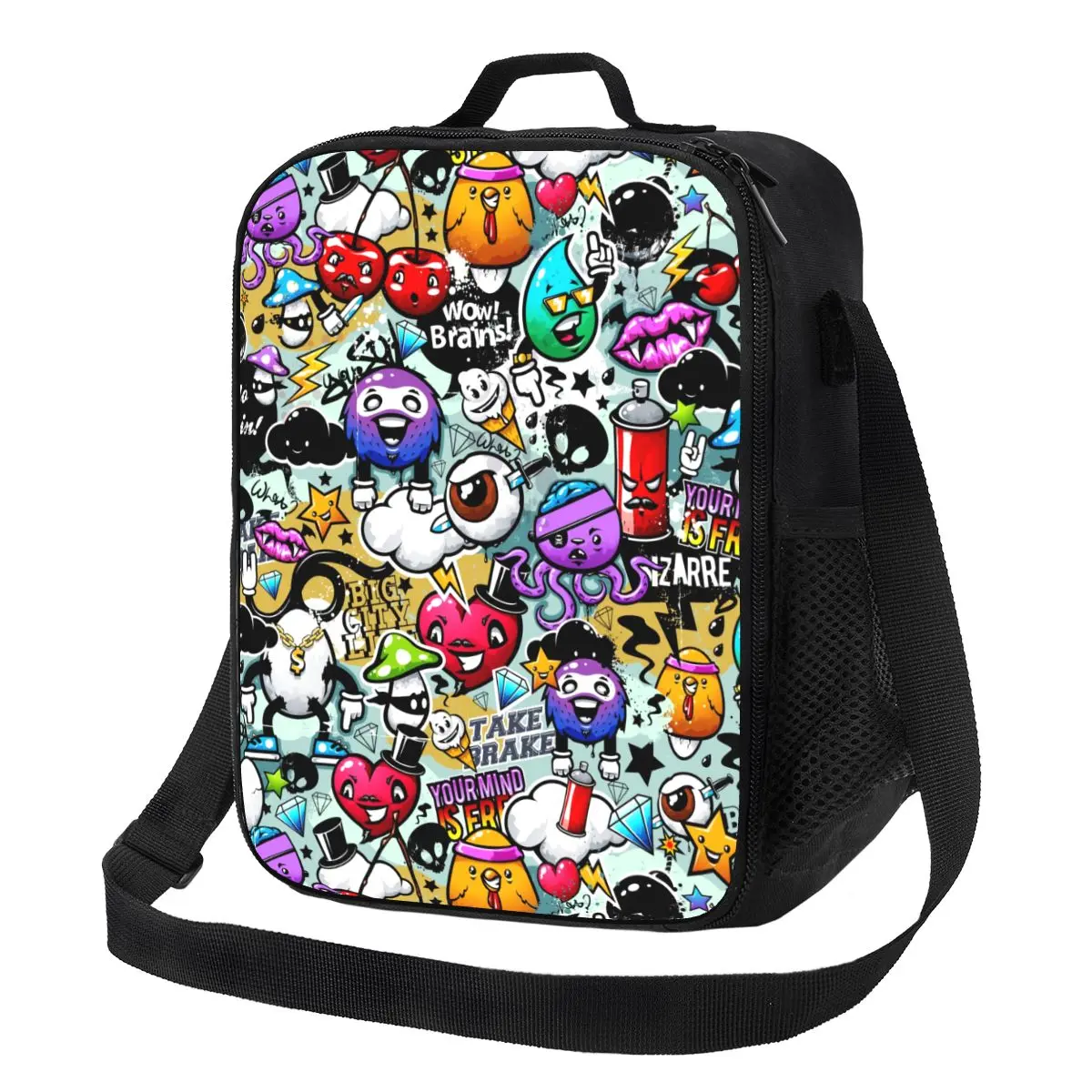 Custom Funny Streetart Graffiti Cartoon Art Insulated Lunch Bags for Women Thermal Cooler Food Lunch Box Outdoor Camping Travel