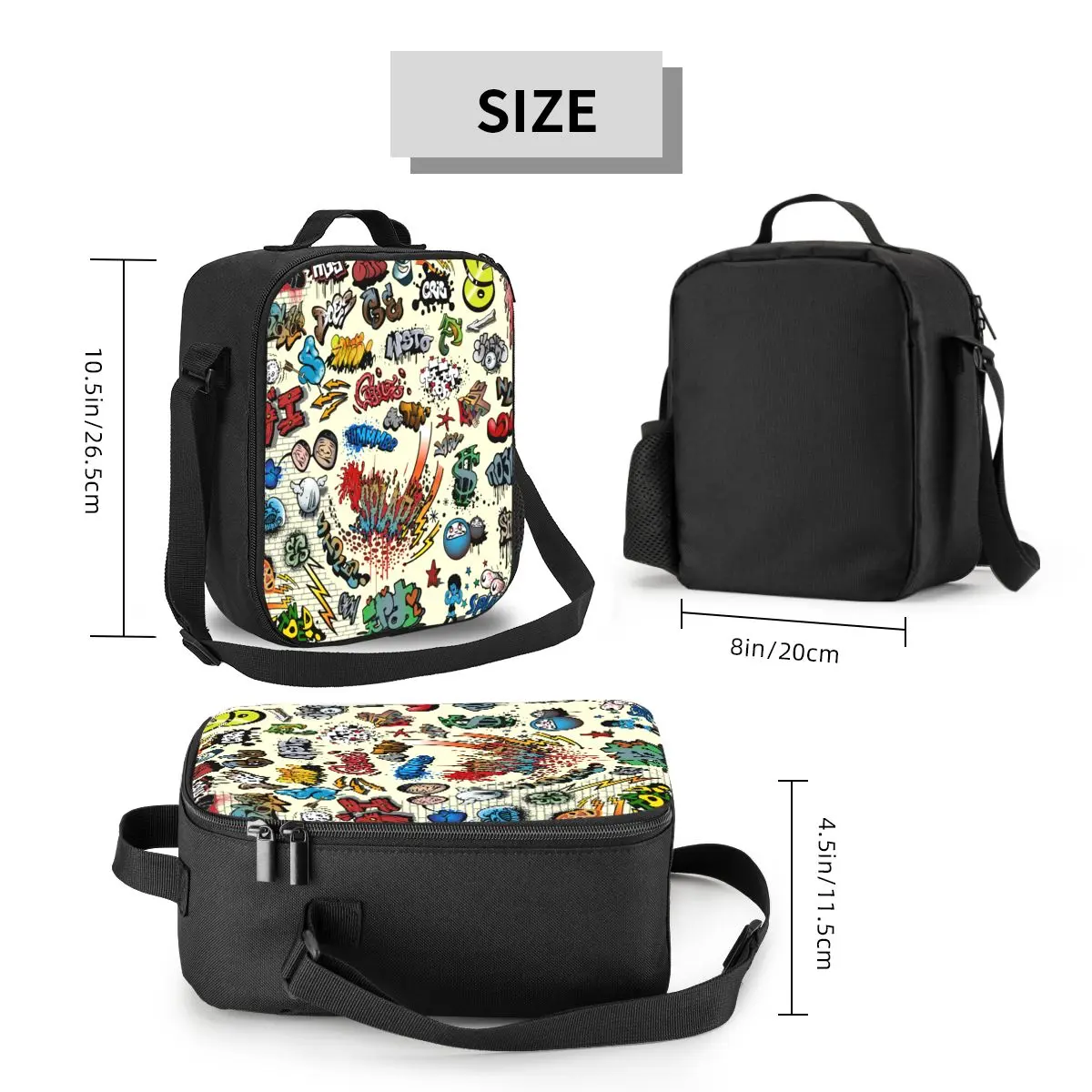 Custom Funny Graffiti Set Cartoon Street Style Insulated Lunch Bags for Camping Travel Thermal Cooler Bento Box Women Children