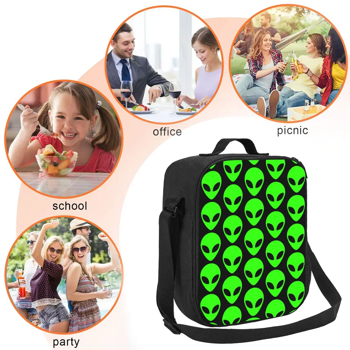 Custom Space Alien Insulated Lunch Tote Bag for Women Resuable Thermal Cooler Food Lunch Box Work School Travel