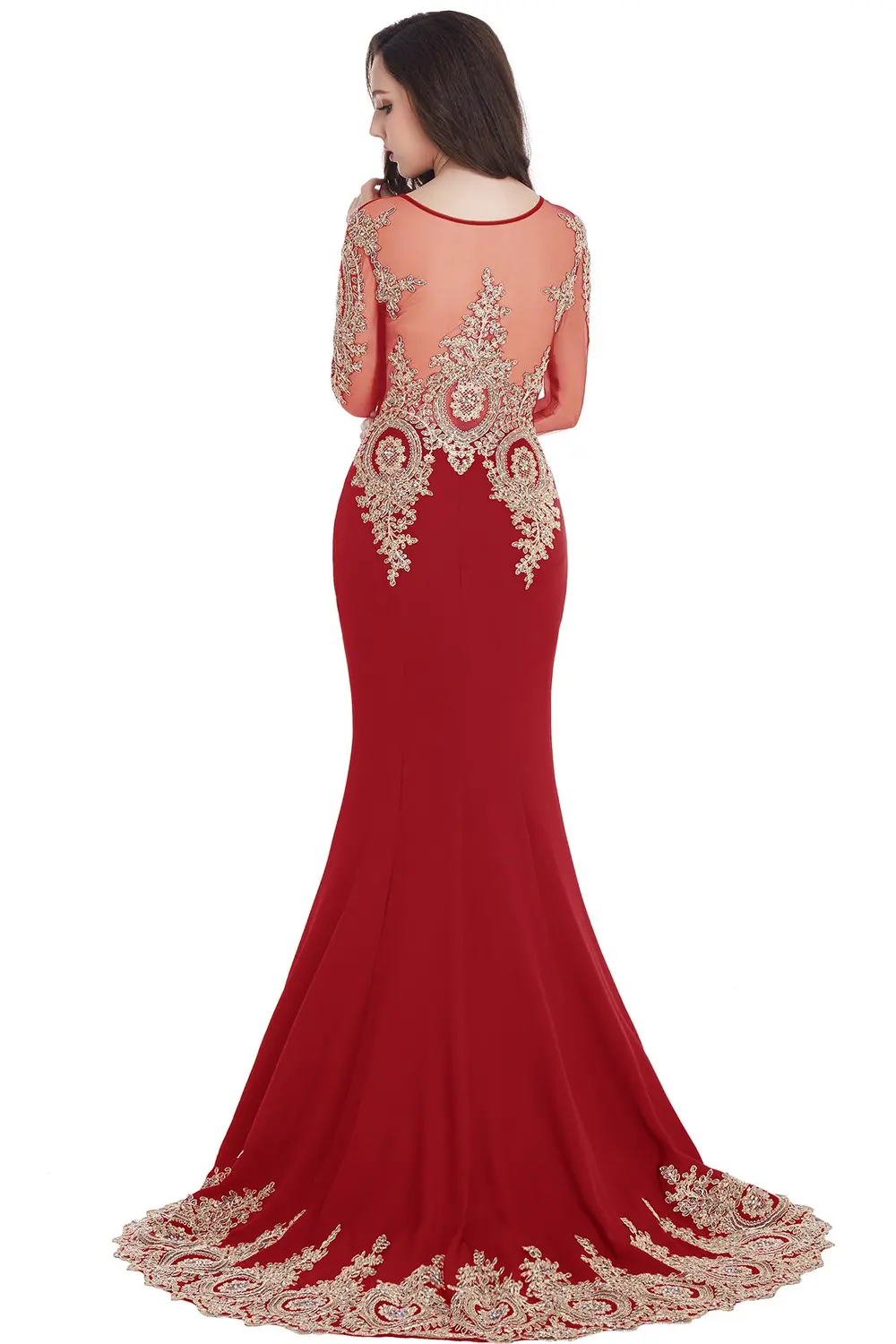 Purple Mermaid Prom Dresses Women Beaded Lace Applique Red Long Sleeve Backless Elegant Formal Evening Party Gown Robe De Soirée