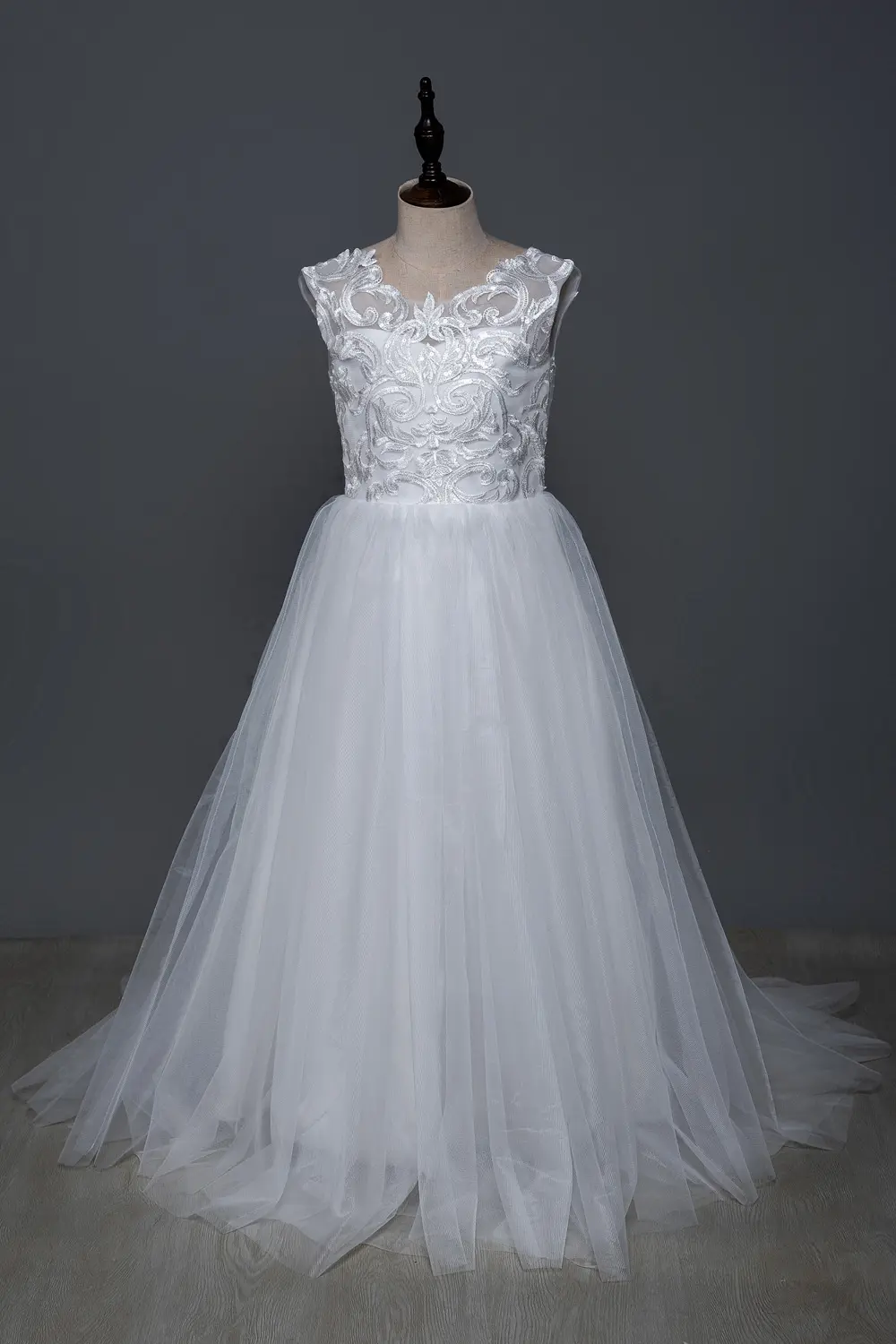 White Bridesmaid Dresses Girls Flower Girl Dresses Ball Gown Kids Wedding Party Pageant First Communion Gown Big Bow Sleeveless