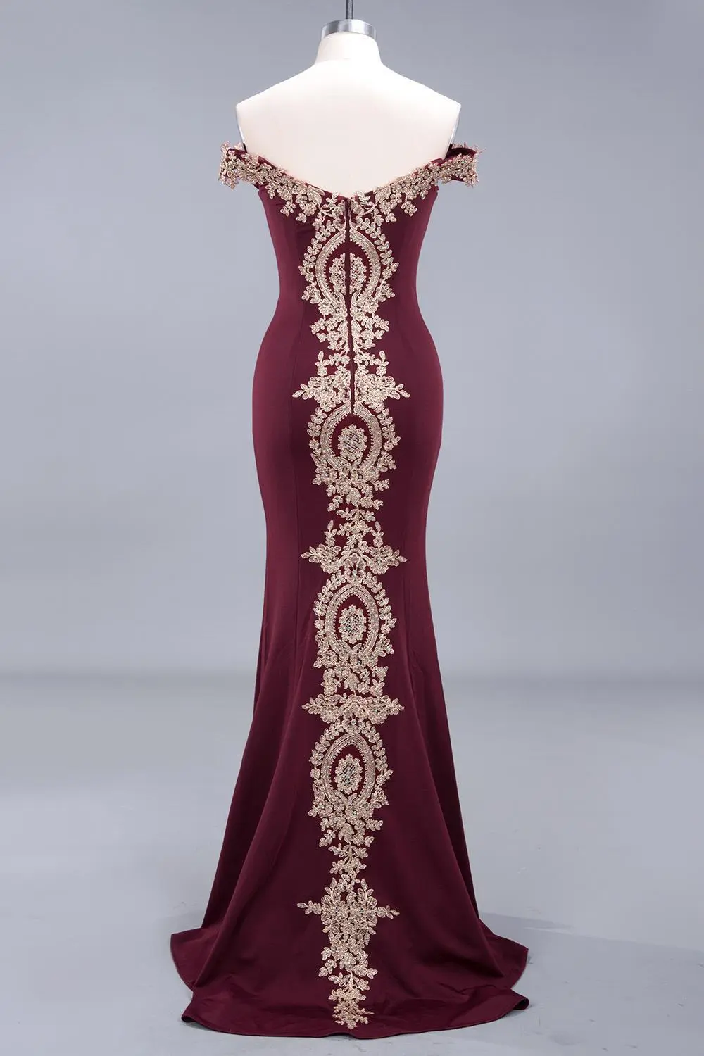 Gold Rose Lace Mermaid Prom Dresses For Women Burgundy Long Sexy Open Back Cap Sleeve Elegant Evening Party Gown Vestido de Gala