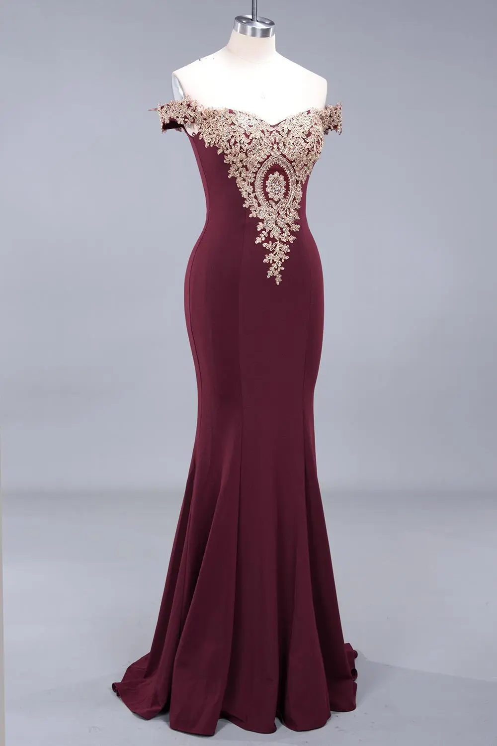 Gold Rose Lace Mermaid Prom Dresses For Women Burgundy Long Sexy Open Back Cap Sleeve Elegant Evening Party Gown Vestido de Gala