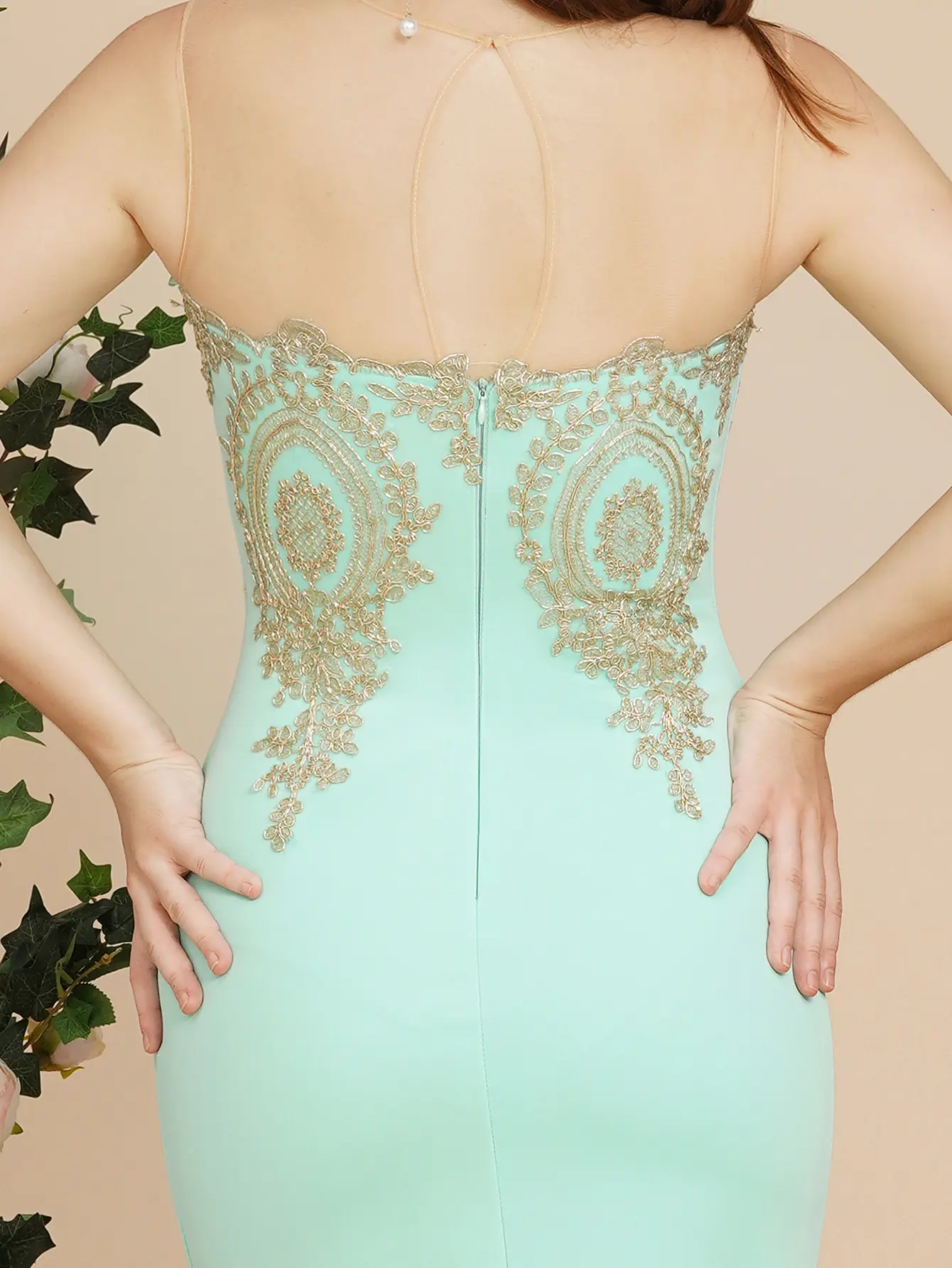 Mint Green Bridesmaid Dresses Mermaid Lace Applique Mesh Neck Backless Evening Formaol Party Prom Gown For Bride Vestido De Gala