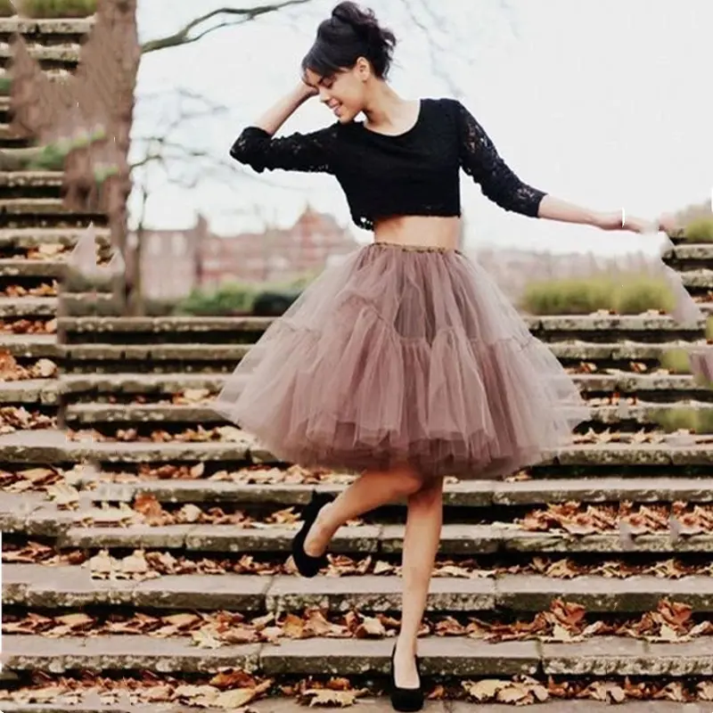 Women Petticoat Short Skirt Soft Tutu Tulle Party Dress 6 Layers Vintage High Waist Ball Gown Underskirt Rockabilly Crinoline