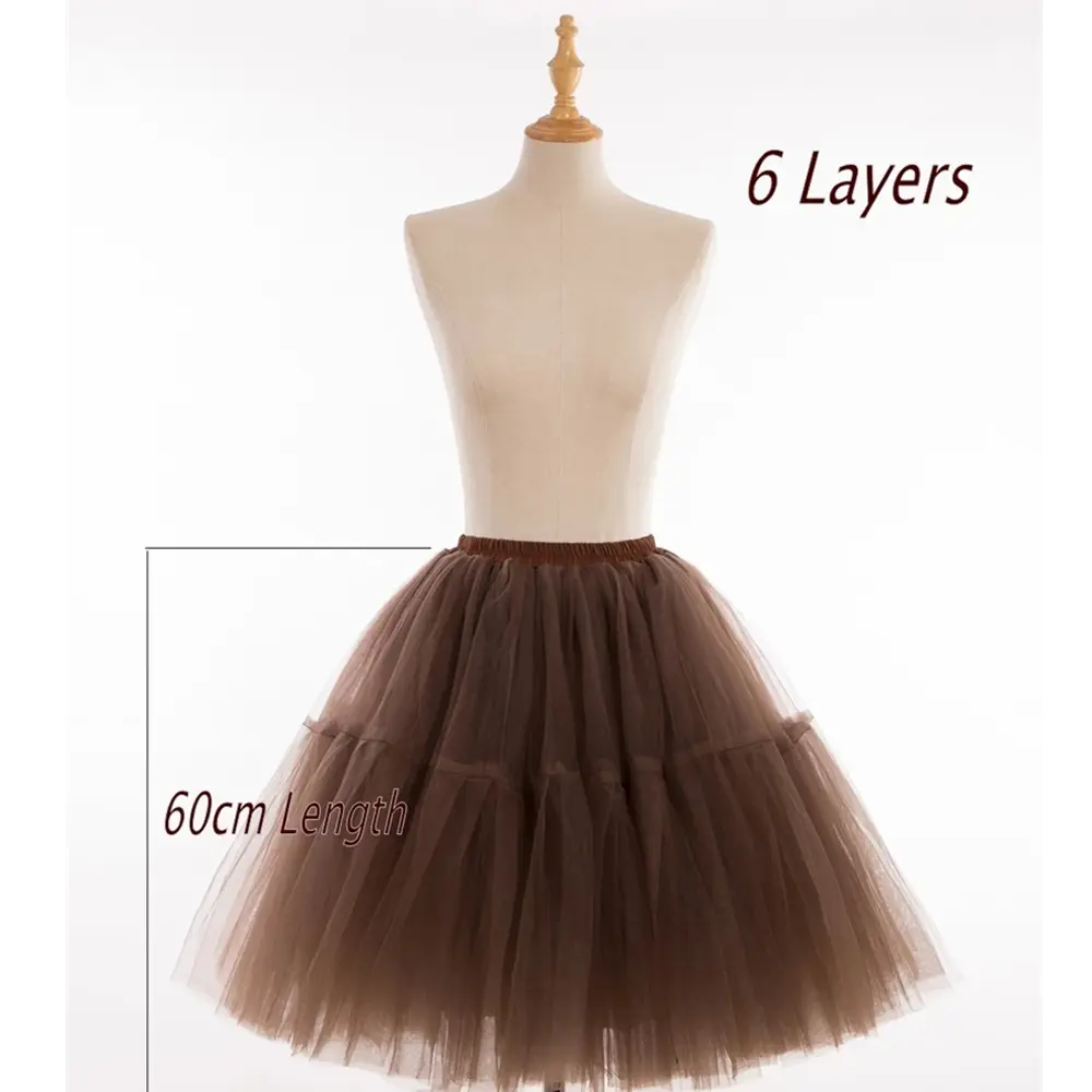 Women Petticoat Short Skirt Soft Tutu Tulle Party Dress 6 Layers Vintage High Waist Ball Gown Underskirt Rockabilly Crinoline