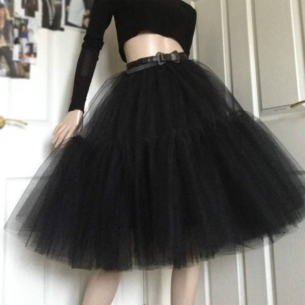 Women Petticoat Short Skirt Soft Tutu Tulle Party Dress 6 Layers Vintage High Waist Ball Gown Underskirt Rockabilly Crinoline