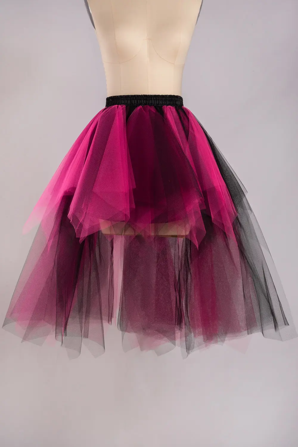Tutu Skirts Tulle High Low Petticoat Women Irregular Pleated Bustle Fancy Dance Pettiskirt Cocktail Party Black Fuchsia Blue