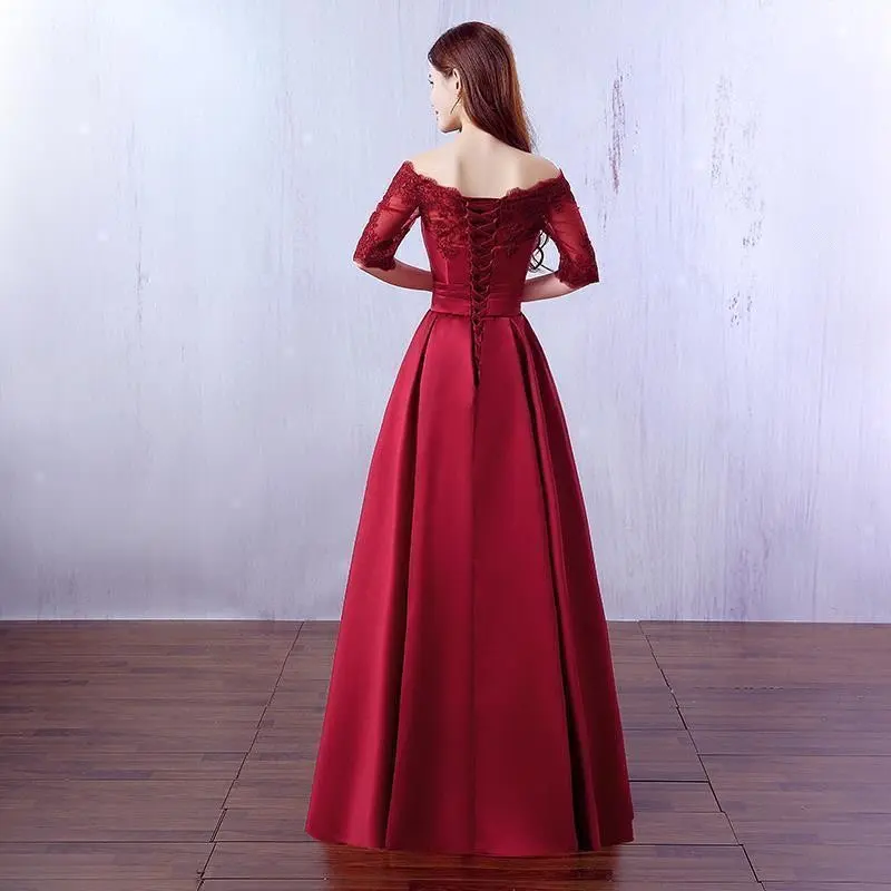 Luxury Lace Appliques Evening Dresses Elegant Satin A Line Embroidery Lace Up Prom Gowns Formal Party Vestido De Gala For Bride