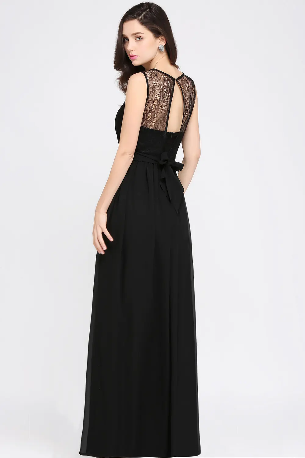 New Arrivlas In Stock Elegant Long Lace Evening Dresses Sleeveless Backless A Line Vestidos De Fiesta Formal Party Prom Gowns