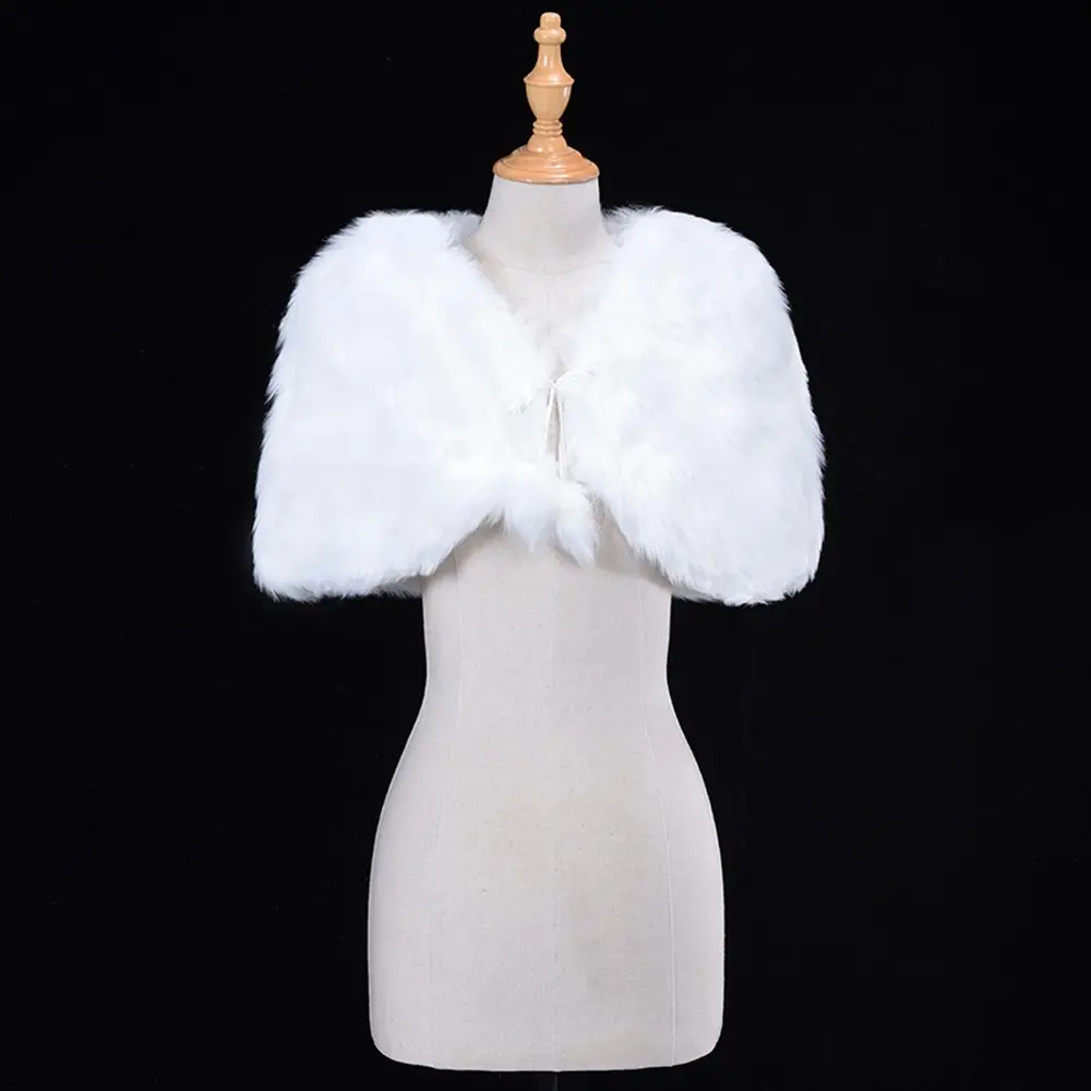 White Ivory Women Bridal Wrap Bolero Faux Fur Lace Crystal Autumn Winter Dress Shawl Jacket Cape Stole Cloak Wedding Accessories