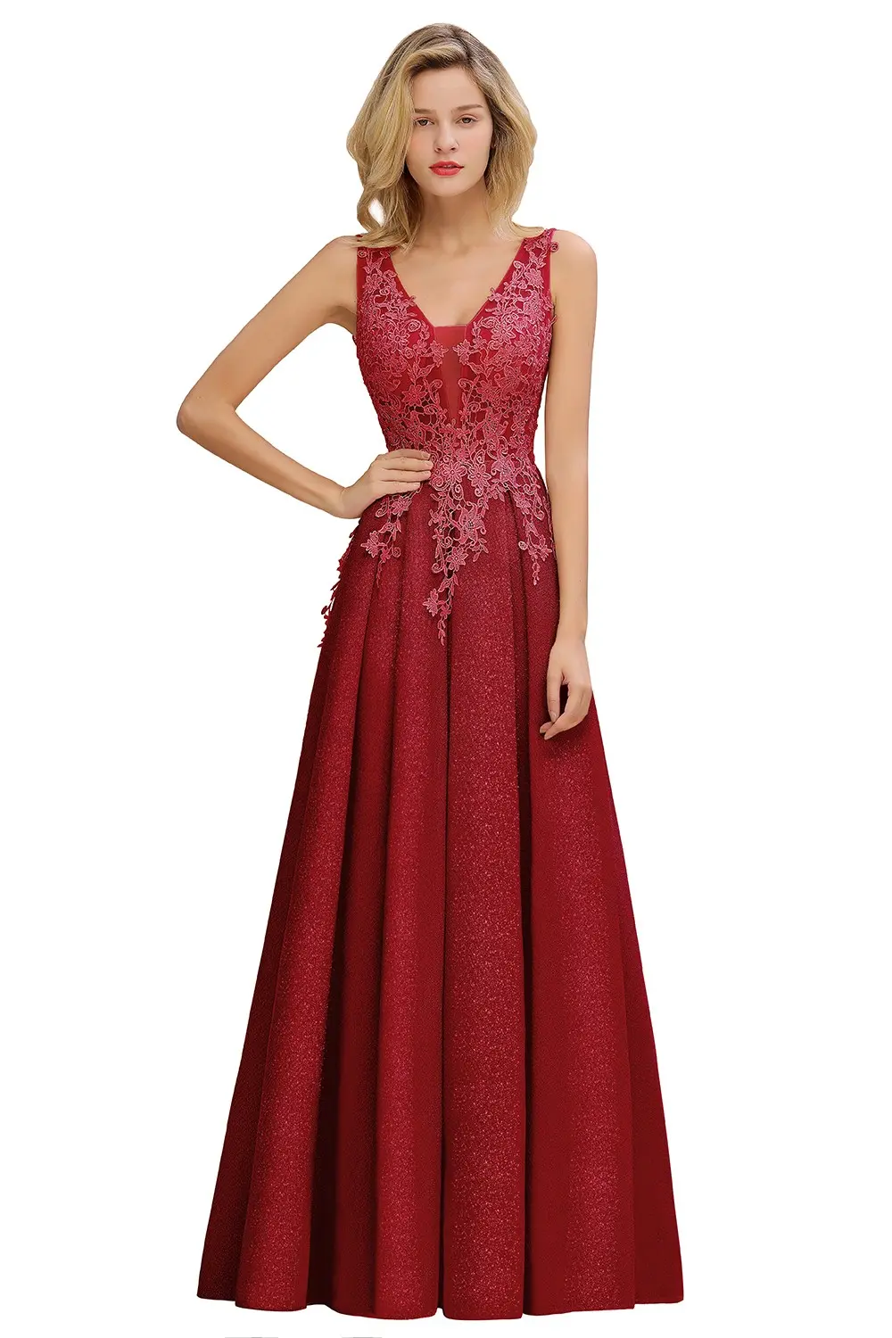 Dusty Pink Bridesmaid Dresses Appliques Lace V Neck Illusion Blue Burgundy Silver For Bride Wedding Party Prom Gowns Vestidos