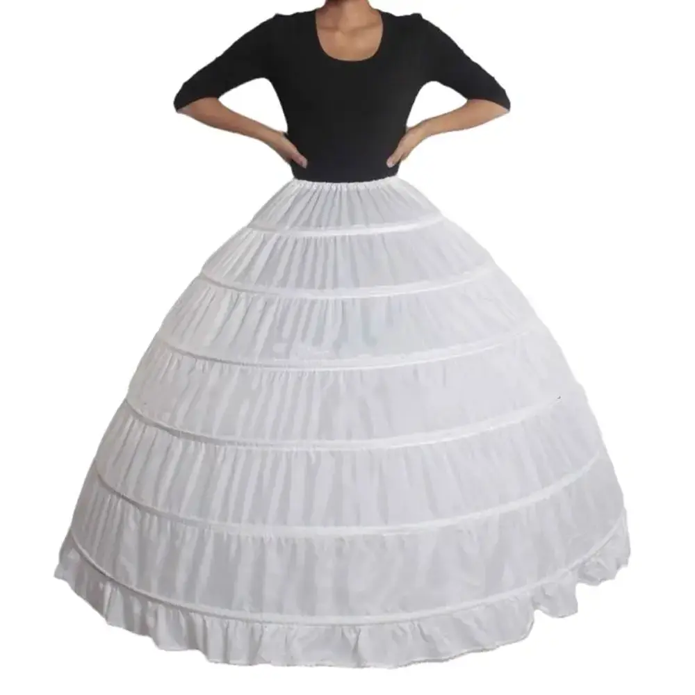 2025 New 6 Hoop Crinoline Black White Long Wedding Petticoat Ball Gown Dress Underskirt Skirt Half Slips Wedding Accessories