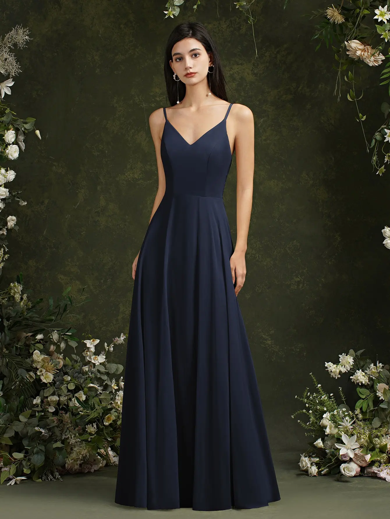 MisShow Chiffon Lace Evening Dresses V Neck Spaghetti Straps Elegant Sleeveless Formal Party Prom Gowns Robe De Soiree Longue