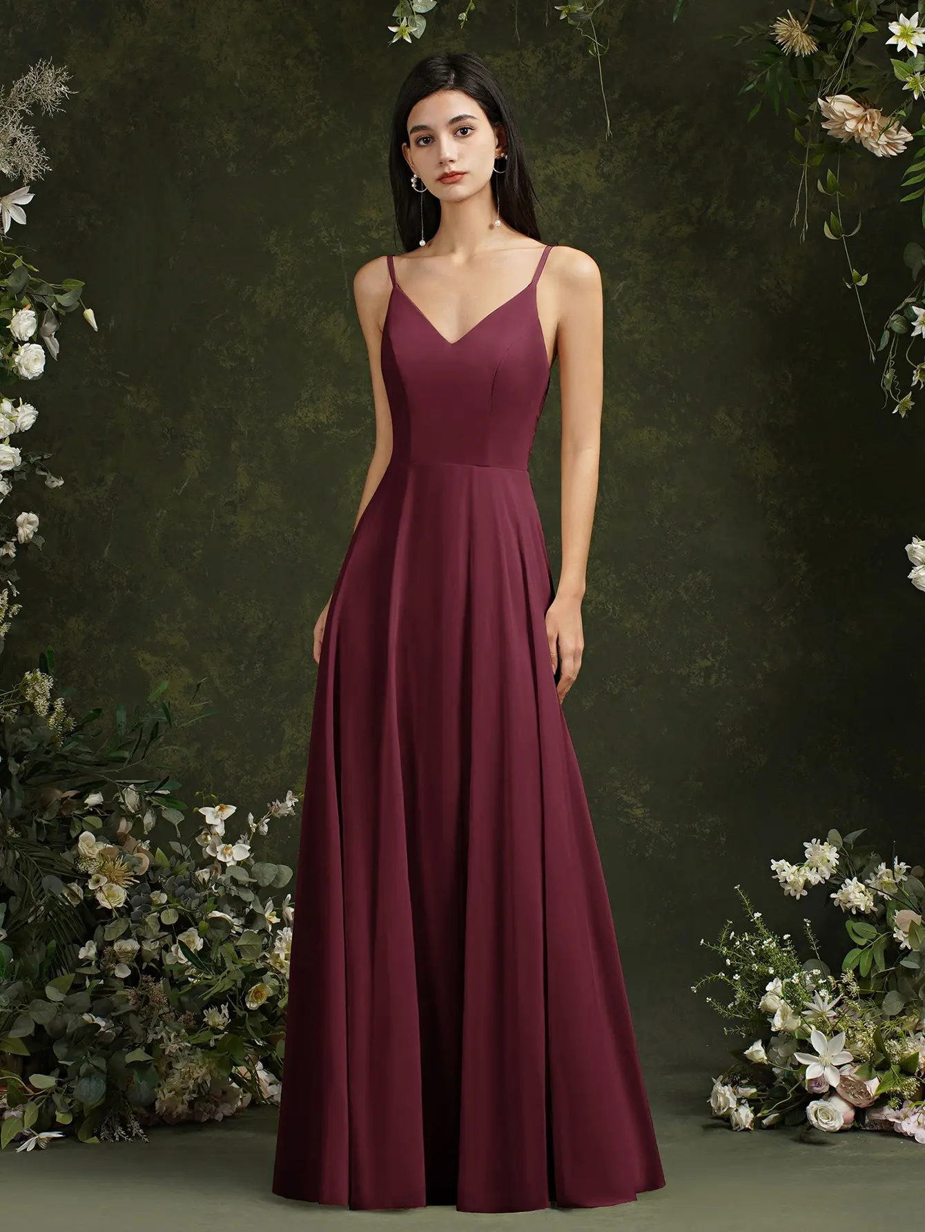 MisShow Chiffon Lace Evening Dresses V Neck Spaghetti Straps Elegant Sleeveless Formal Party Prom Gowns Robe De Soiree Longue