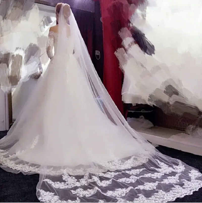 Wedding Accessories Mariage 3M Wedding Veil With Comb Lace Edge Cathedral Wedding Veil Bridal Veils Velos De Novia Largos