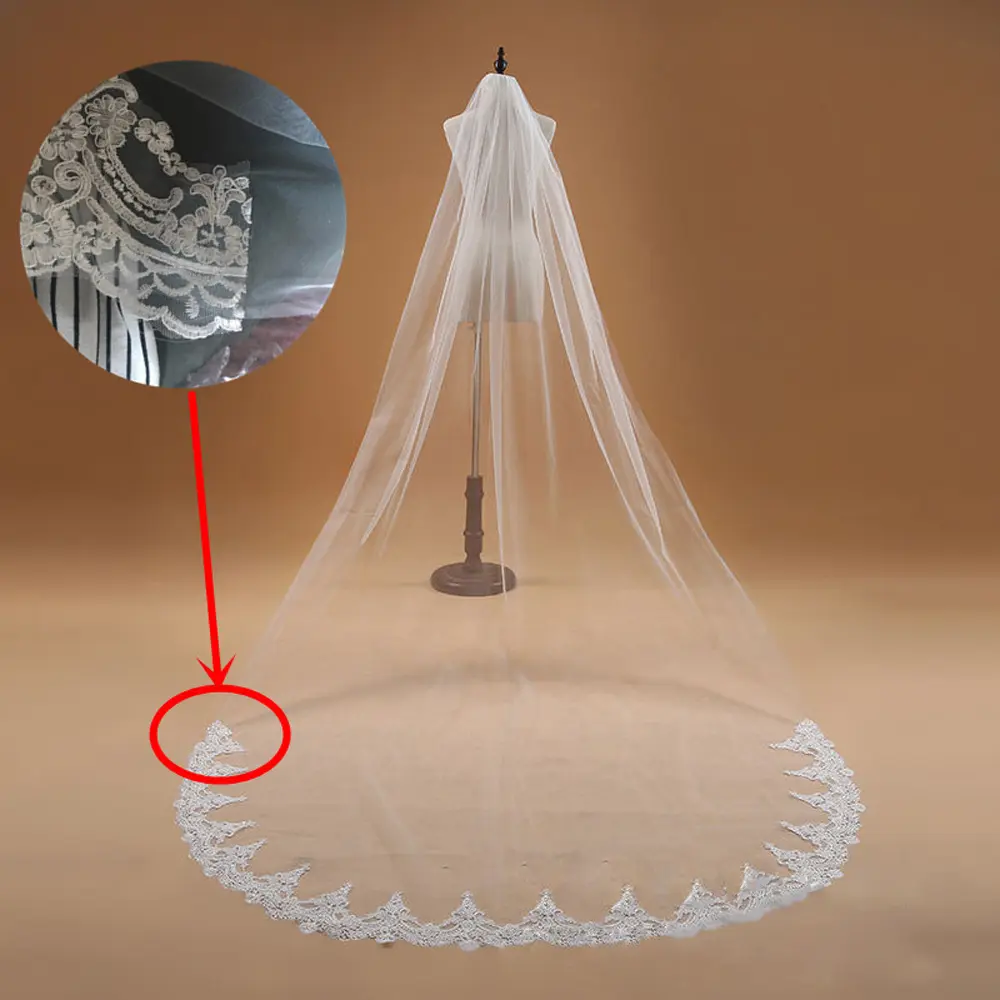 Voile Mariage 3M One Layer Lace Edge White Ivory Cathedral Wedding Veil Long Bridal Veil Cheap Wedding Accessories Veu de Noiva