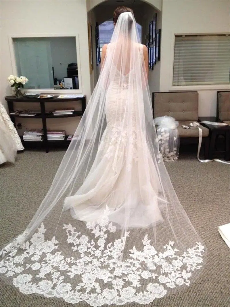 Wedding Accessories Mariage 3M Wedding Veil With Comb Lace Edge Cathedral Wedding Veil Bridal Veils Velos De Novia Largos
