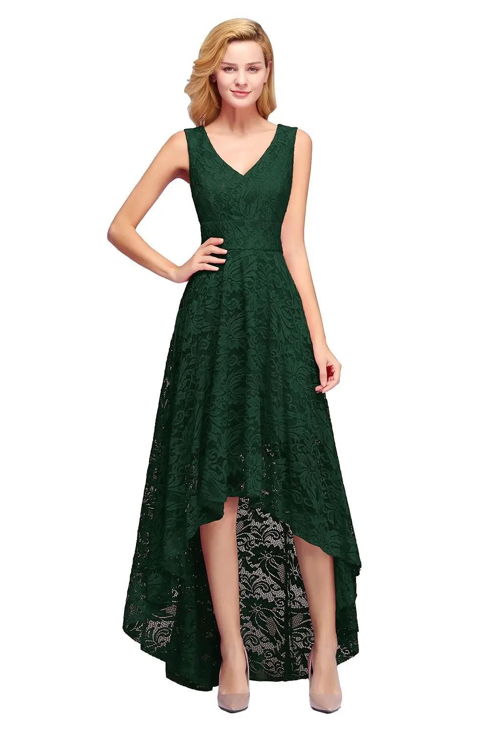 Lace High Low Evening Dresses Plus Size Burgundy Pink Sexy V Neck Sleeveless Long Formal Party Prom Gown Vestido De Fiesta Longo