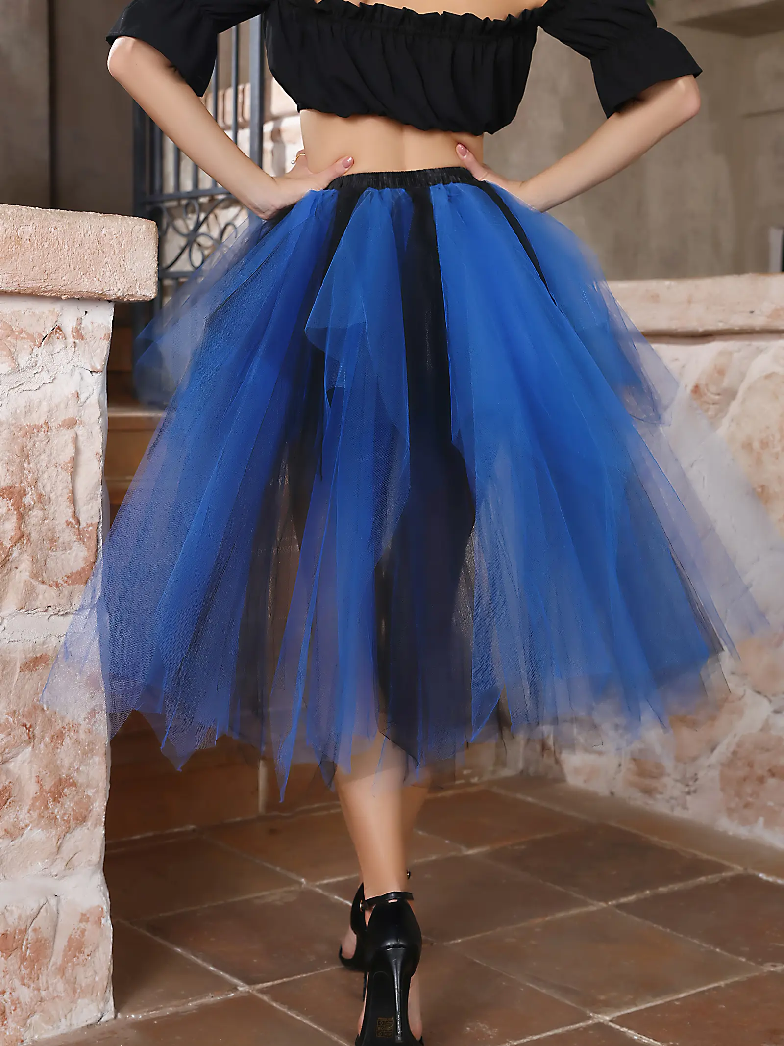 MisShow Summer Tutu Skirts High-Low Tulle Elastic Waist Petticoat Irregular Layered Mesh Pleated Skirt Cocktail Party Half Slips