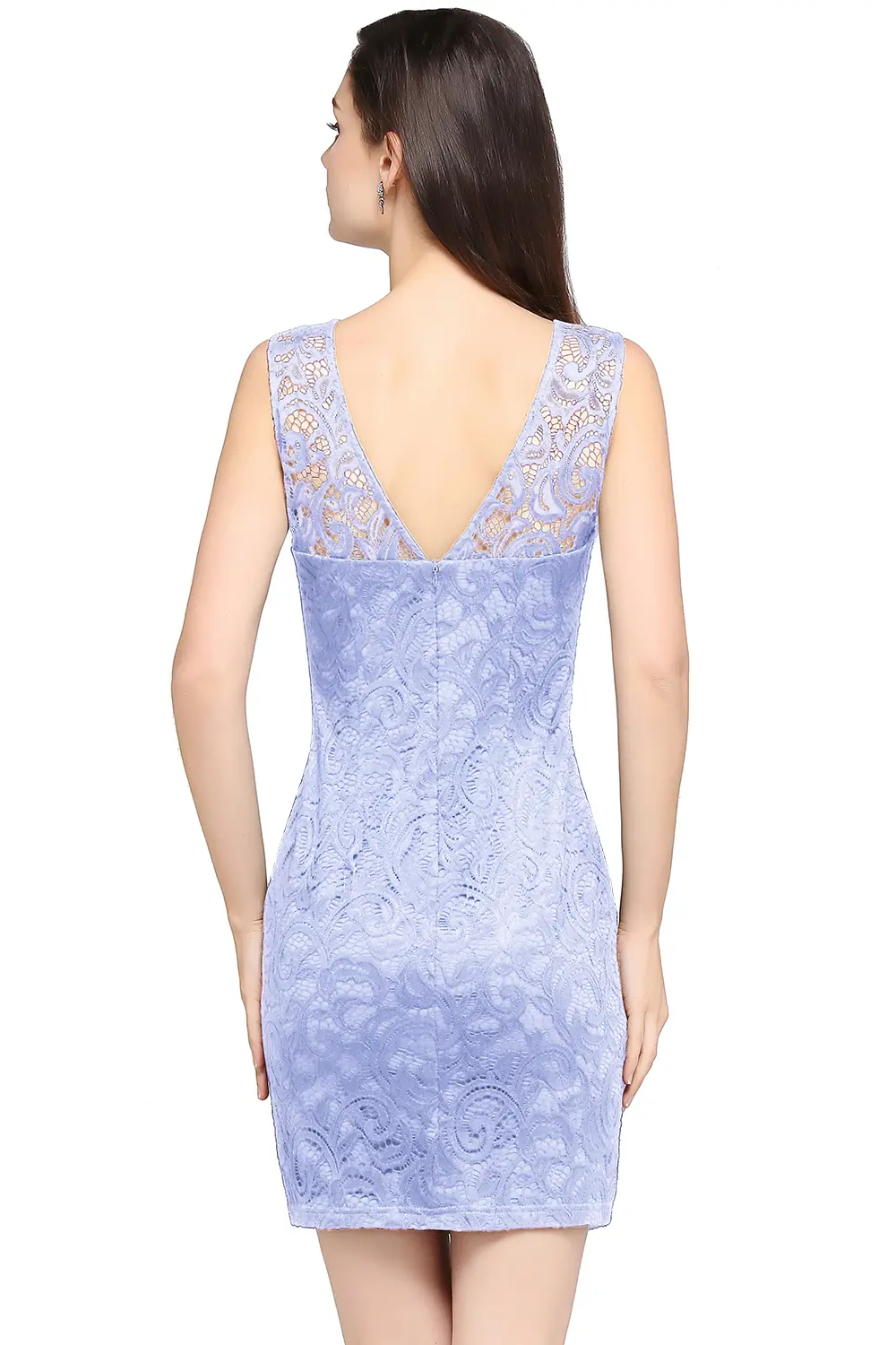 Purple Illusion Lace Cocktail Dress Elegant Women Sexy Backless Tight Mini O Neck Blue Evening Party Prom Gown Vestido De Gala