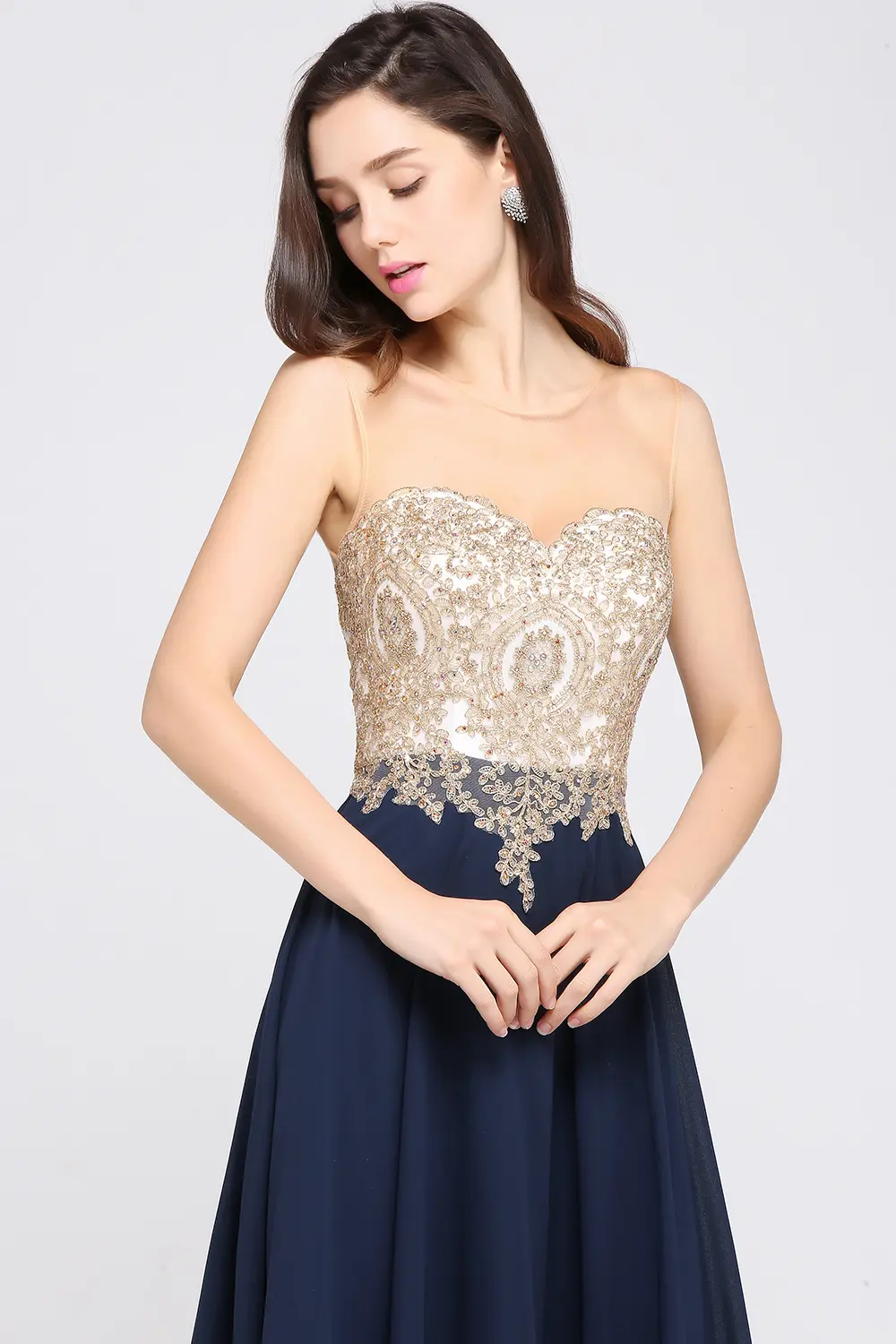 Lace Chiffon Long Evening Dresses Backless Women A-line Sweetheart Beaded Elegant Formal Prom Wedding Party Gown Robes De Soirée