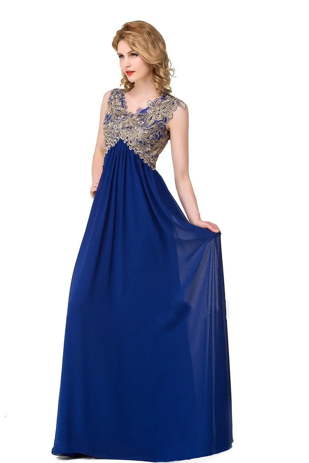 Navy Blue Chiffon Appliques Lace Long Evening Dresses Red A Line Sexy Backless Party Prom Gowns Formal Occasion  Robe De Soirée
