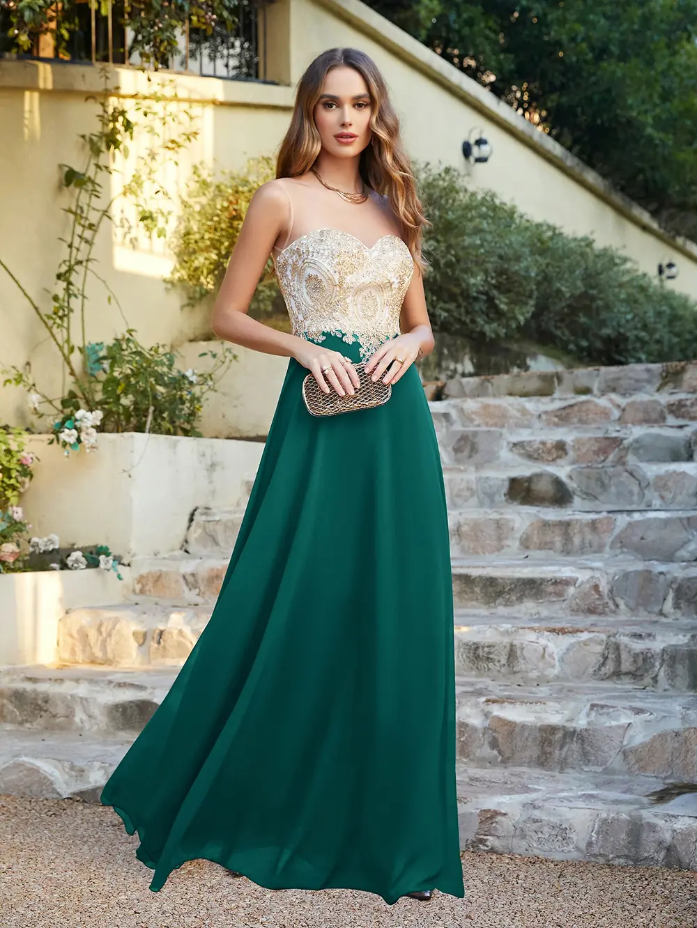 Lace Chiffon Long Evening Dresses Backless Women A-line Sweetheart Beaded Elegant Formal Prom Wedding Party Gown Robes De Soirée
