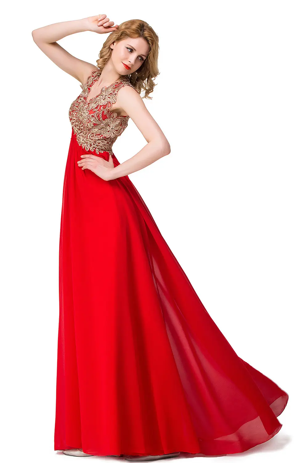Navy Blue Chiffon Appliques Lace Long Evening Dresses Red A Line Sexy Backless Party Prom Gowns Formal Occasion  Robe De Soirée