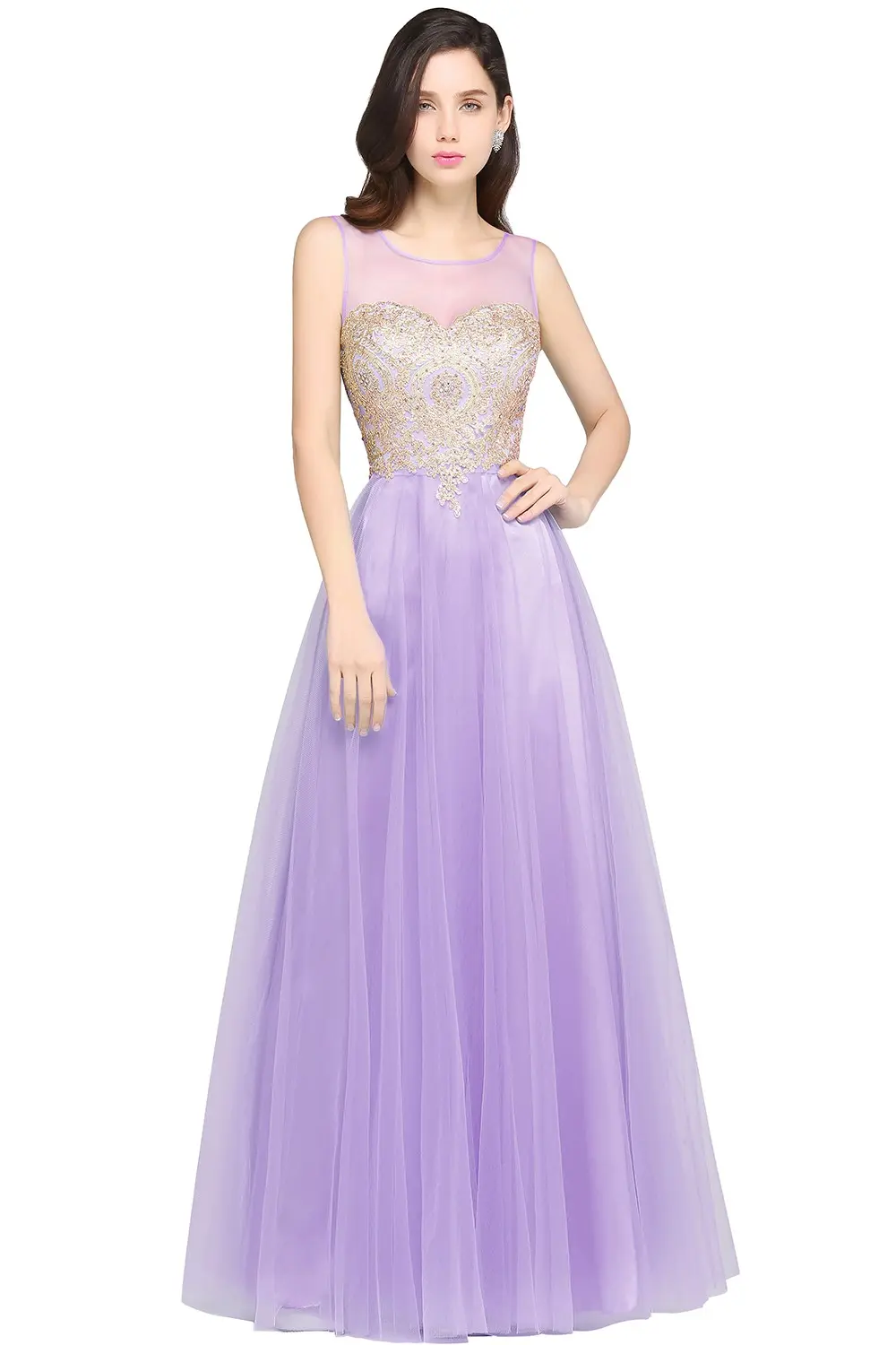 Luxury Appliques Lace Evening Dresses Beaded Tulle Embroidery A Line Illusion Formal Party Prom Gowns For Bride Vestido De Festa