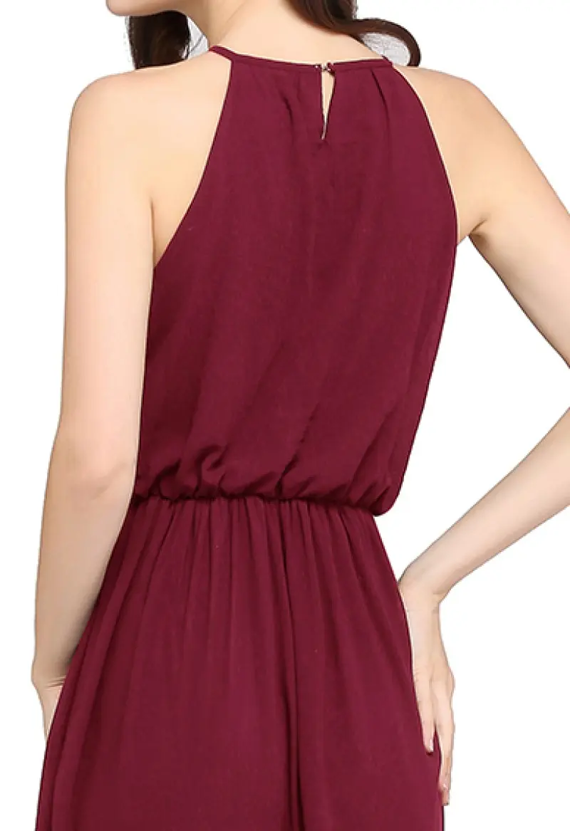 MisShow Halter Evening Dress Simple Strapless O-Neck Sleeveless Prom Dress Pleated Elastic Empire A-Line Long Formal Party Gowns