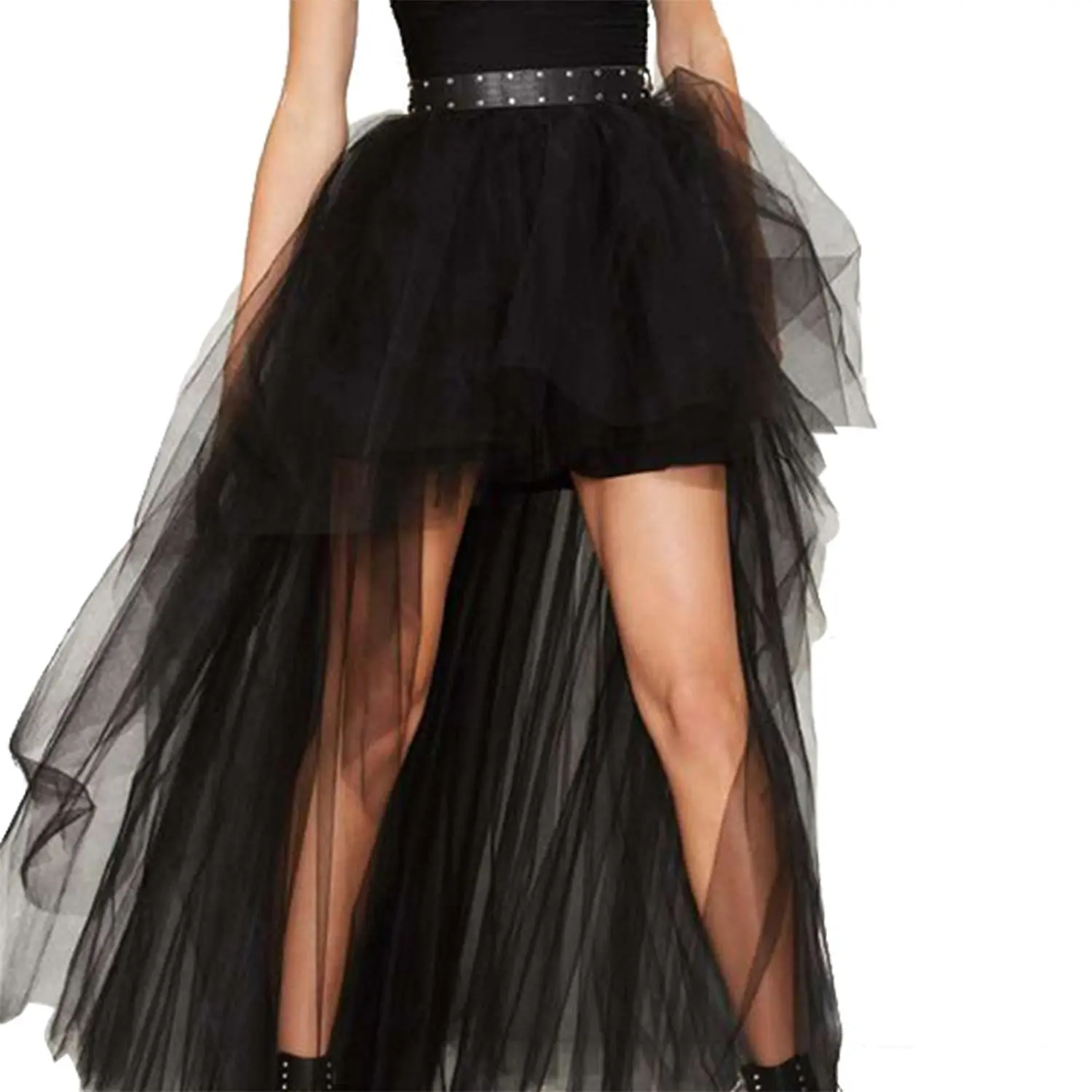 Women's Tutu Party Prom Skirt Hi-low Black Tulle Petticoat Underskirt Chic Hippie Puffy Bustle Skirts Long Festival Party Outfit