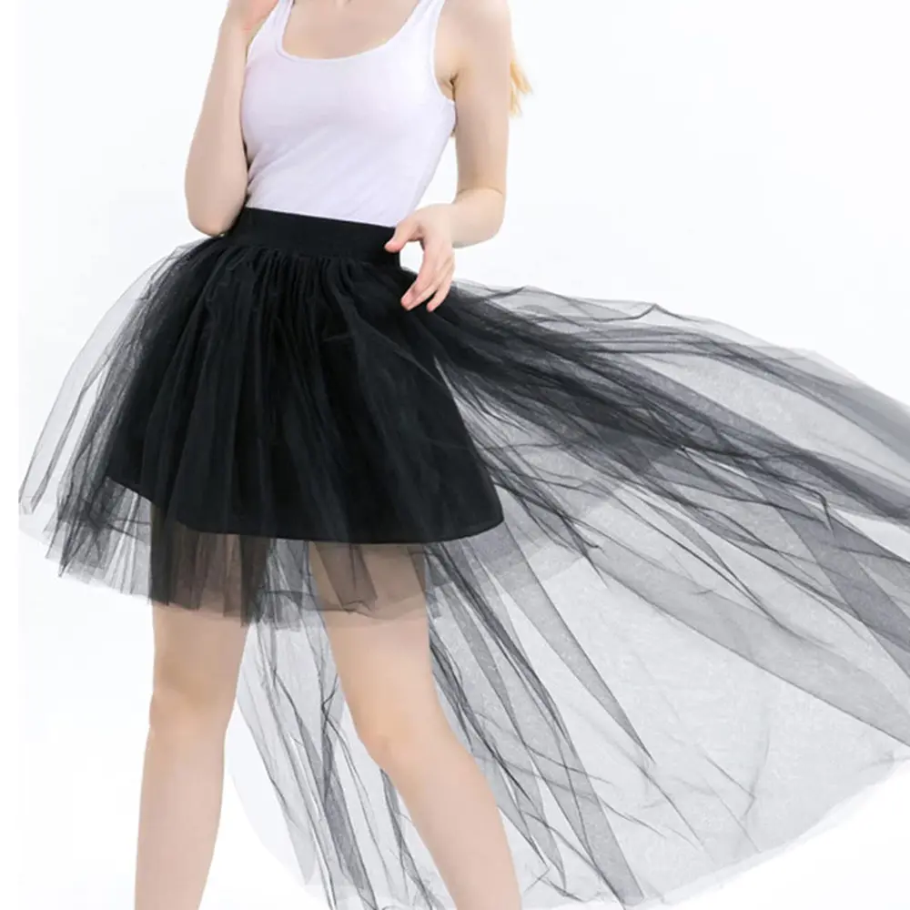 Women's Tutu Party Prom Skirt Hi-low Black Tulle Petticoat Underskirt Chic Hippie Puffy Bustle Skirts Long Festival Party Outfit