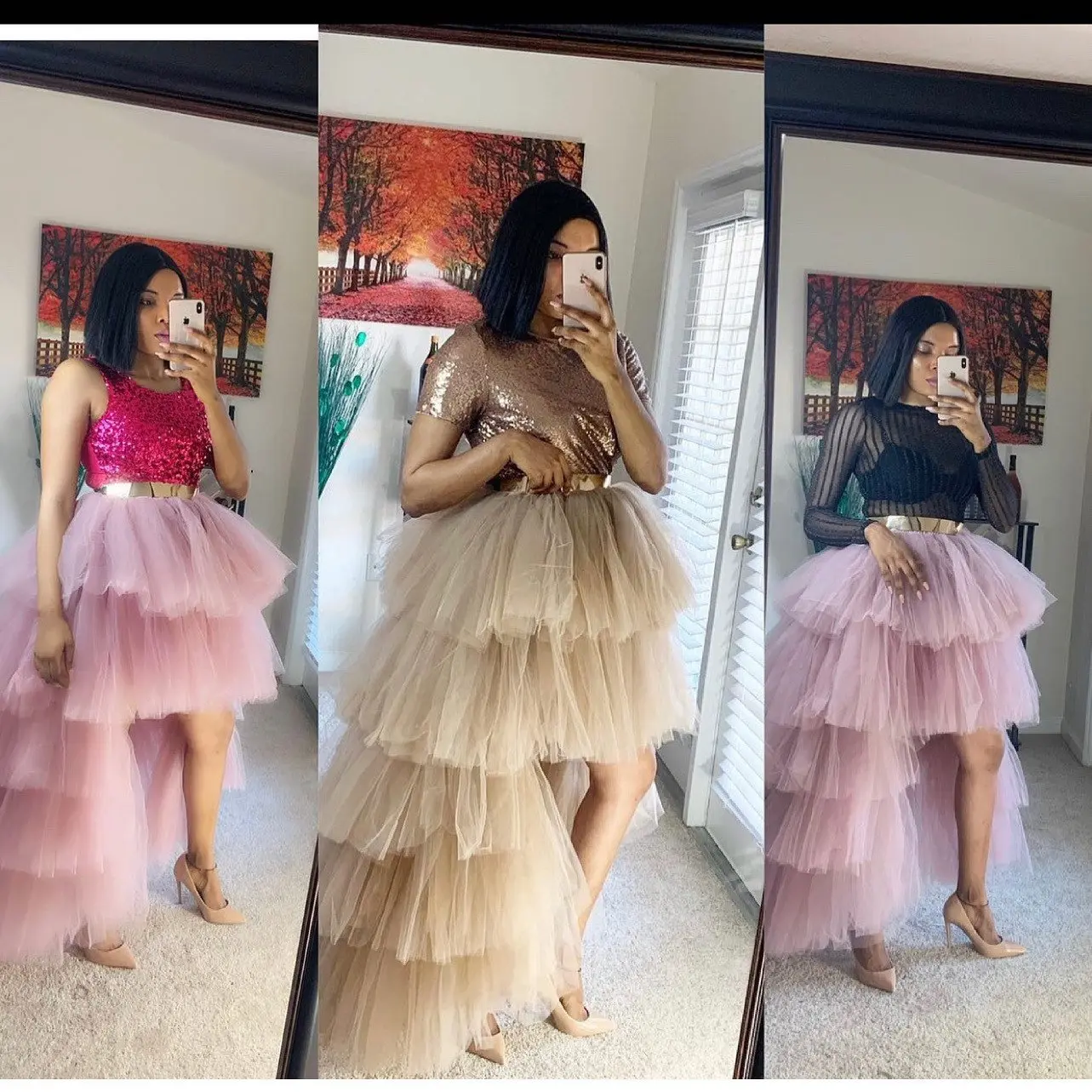 Multi-layer Skirt Fashion Women High Low Tulle Long Skirt Sweet Hem Cake Skirt Irregular Wedding Party Petticoat Birthday Outfit