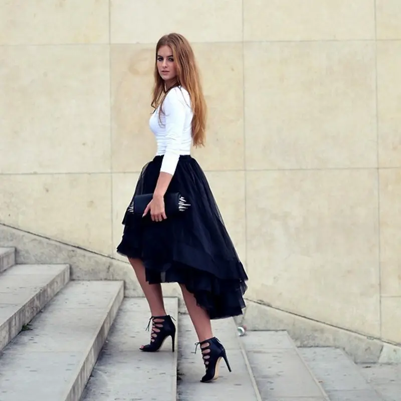 Tutu Skirt Women Fashion Black Overskirt Petticoat High Low Cake Skirt For Wedding Prom Party Date Outfits Jupe Saia Faldas