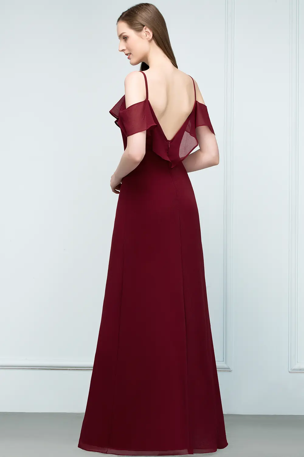 Burgundy Chiffon A Line Evening Dresses Women 2024 Long Backless V-neck Spaghetti Straps Formal Prom Party Gowns Robe De Soirée