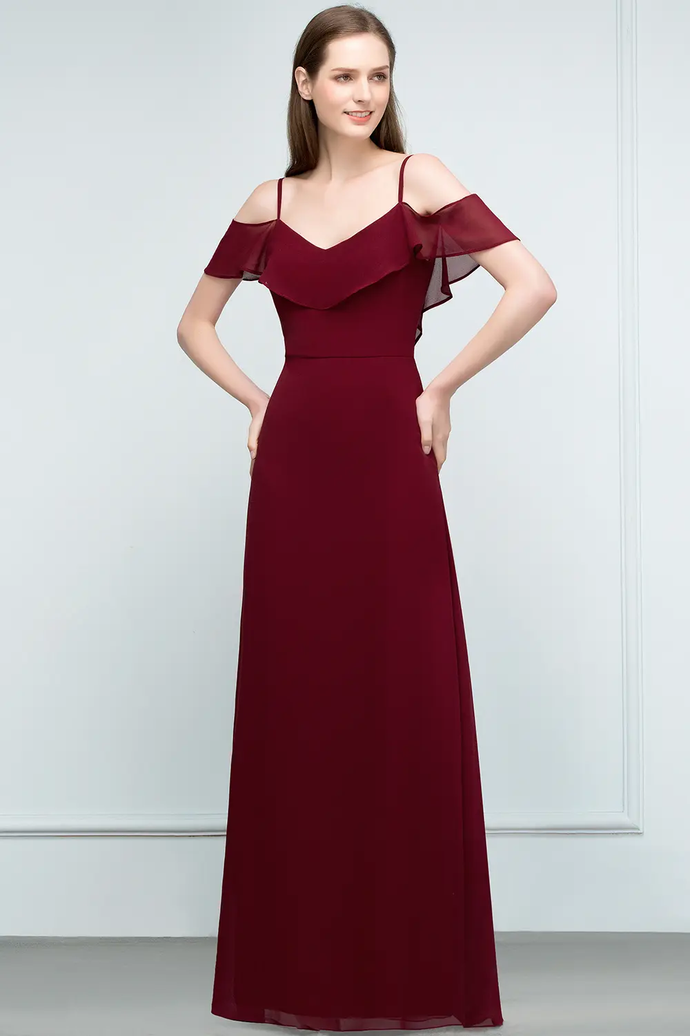 Burgundy Chiffon A Line Evening Dresses Women 2024 Long Backless V-neck Spaghetti Straps Formal Prom Party Gowns Robe De Soirée