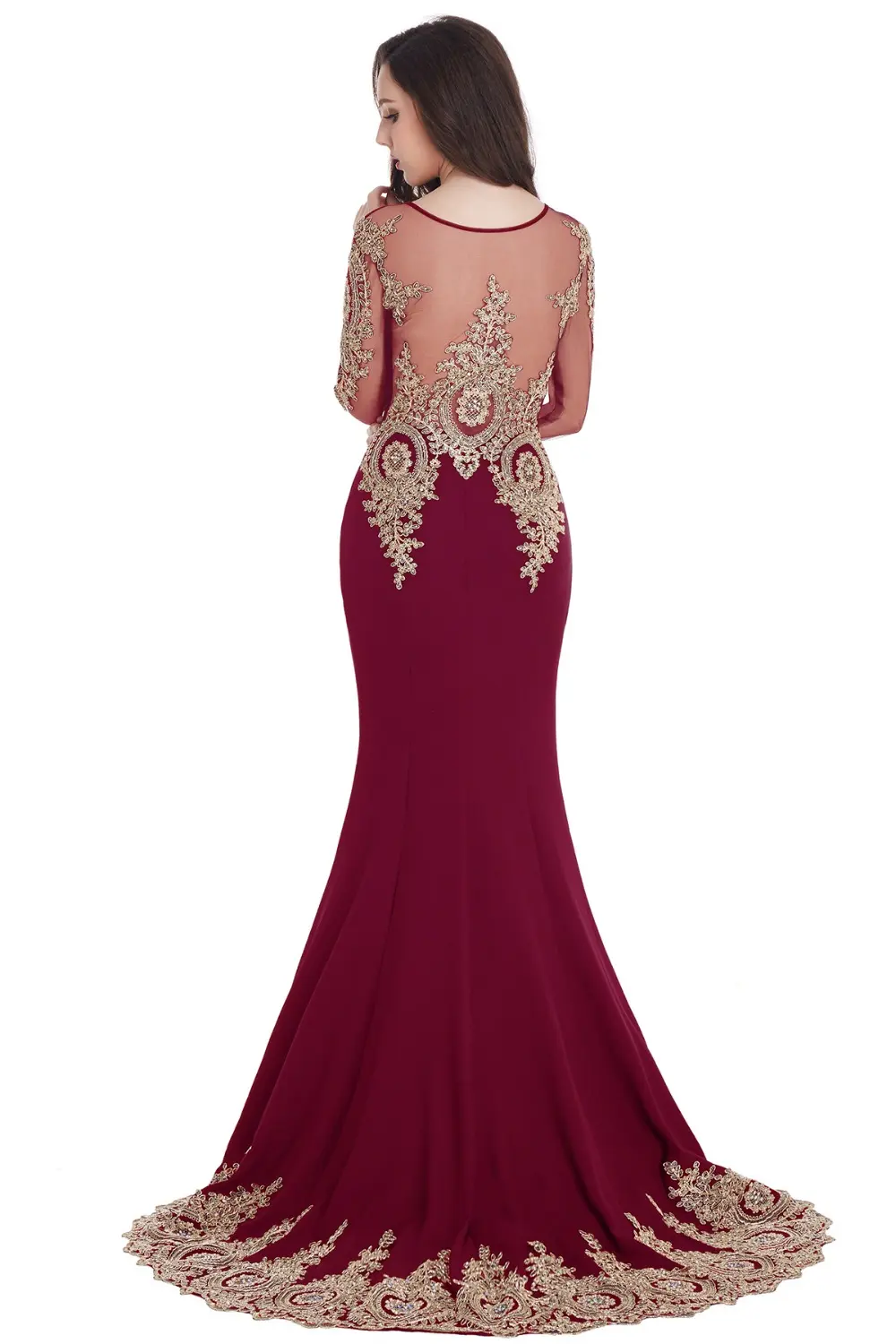 Mermaid Prom Dresses Women Beading Long Sleeve Backless Elegant Lace Applique Formal Evening Party Gown For Bride Robe De Soirée