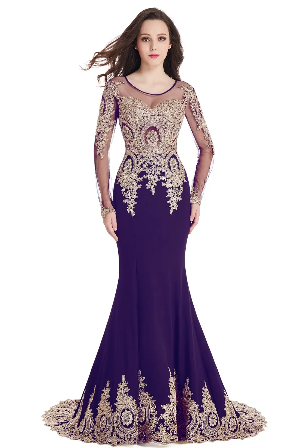 Mermaid Prom Dresses Women Beading Long Sleeve Backless Elegant Lace Applique Formal Evening Party Gown For Bride Robe De Soirée