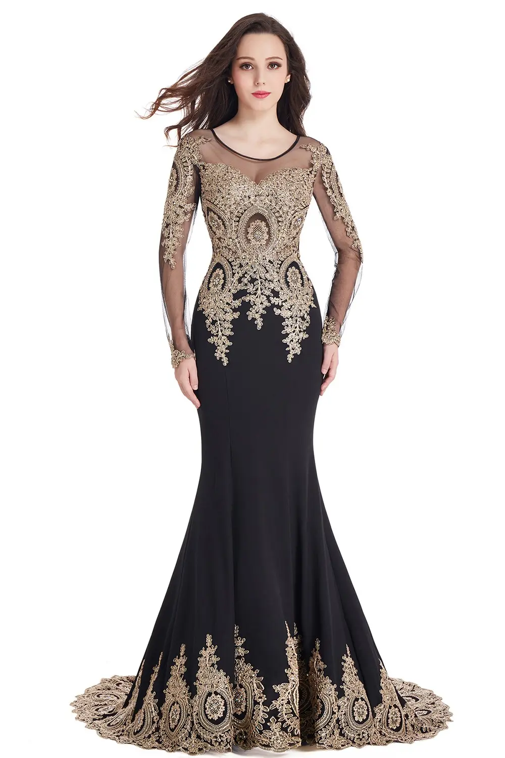 Mermaid Prom Dresses Women Beading Long Sleeve Backless Elegant Lace Applique Formal Evening Party Gown For Bride Robe De Soirée