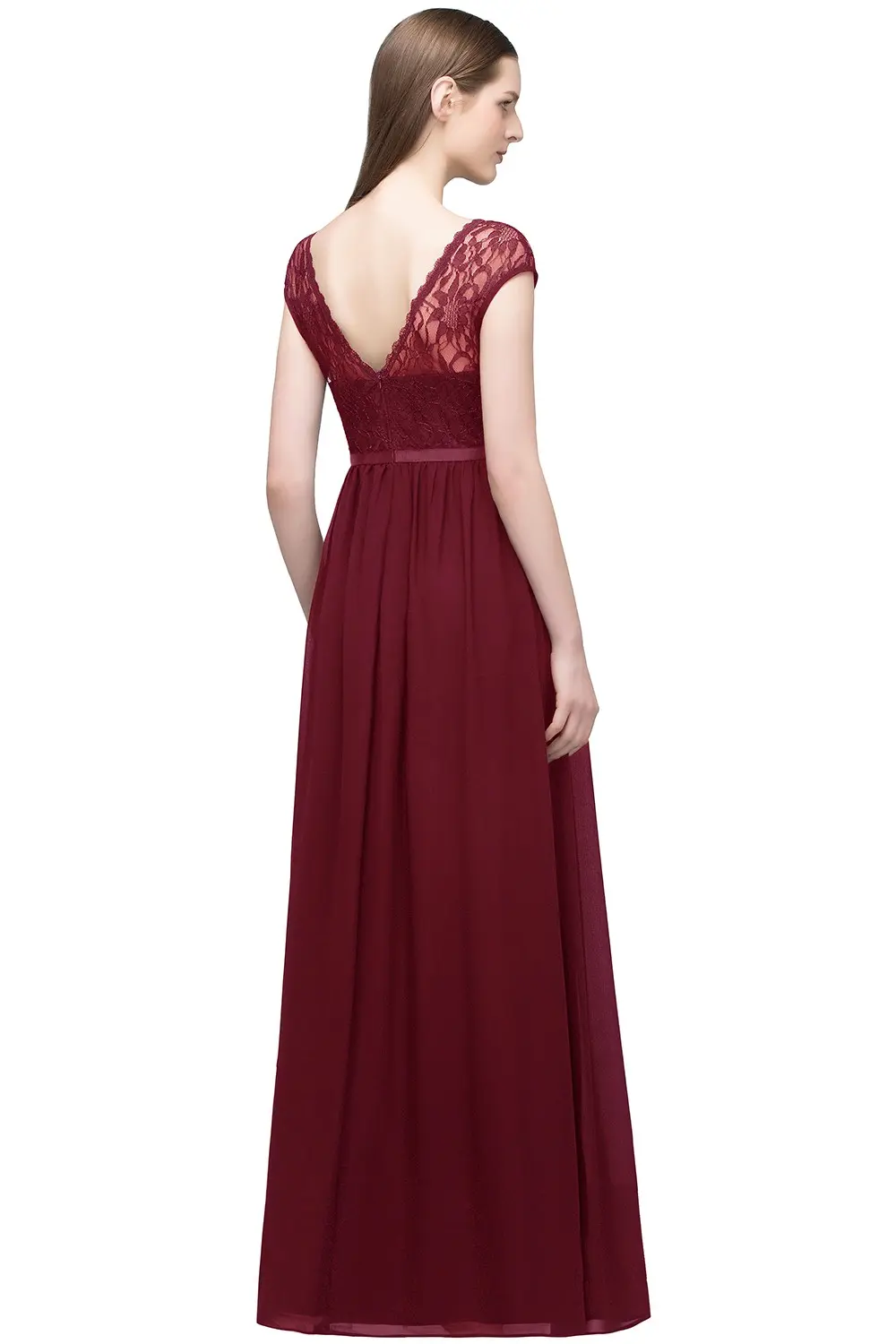 Purple Lace Chiffon Evening Dresses For Women A Line O Neck Backless Navy Blue Cap Sleeve Long Formal Wedding Party Prom Gowns