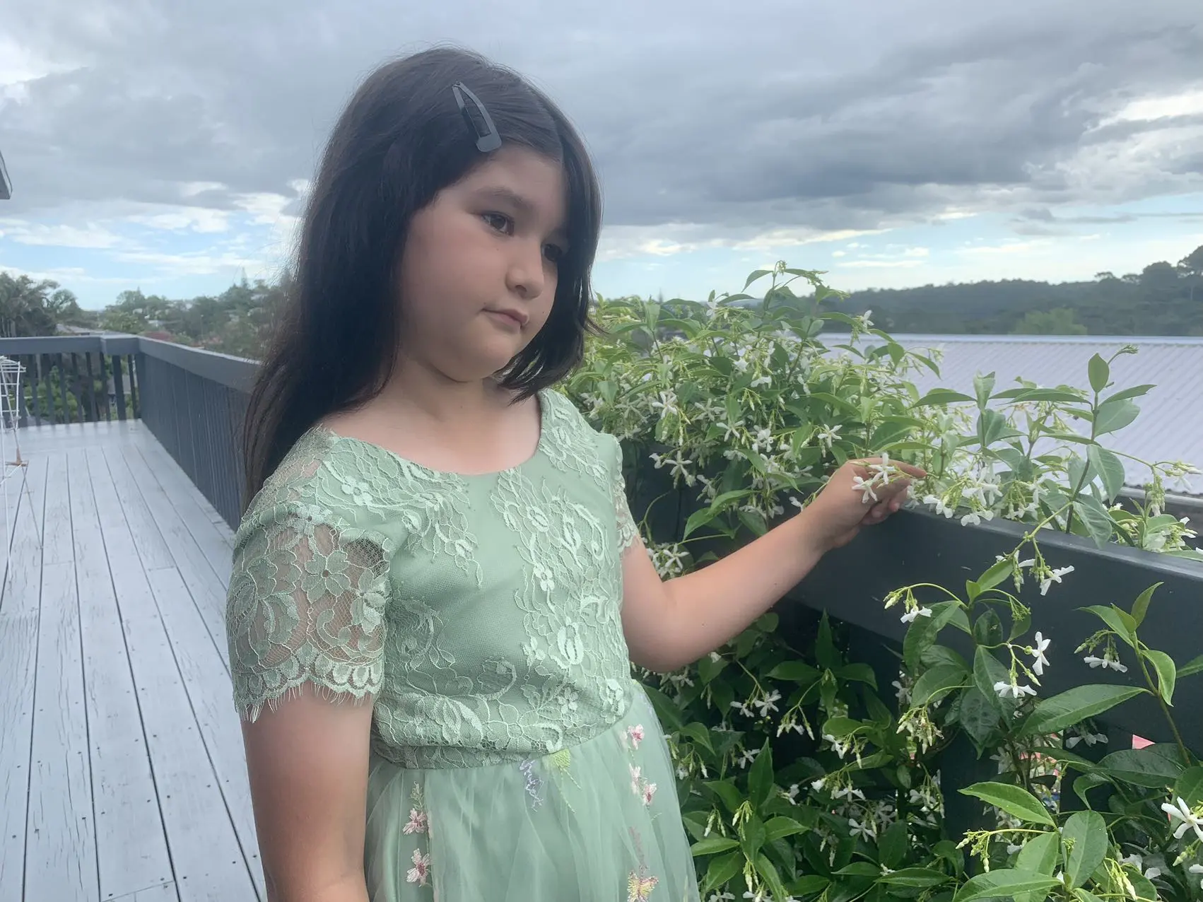 Boho Bridal Embroidered Flower Girl Dress Long Sage Green Lace 3/4 Sleeves Bohemian Beach Rustic Style Kids Wedding Party Dress