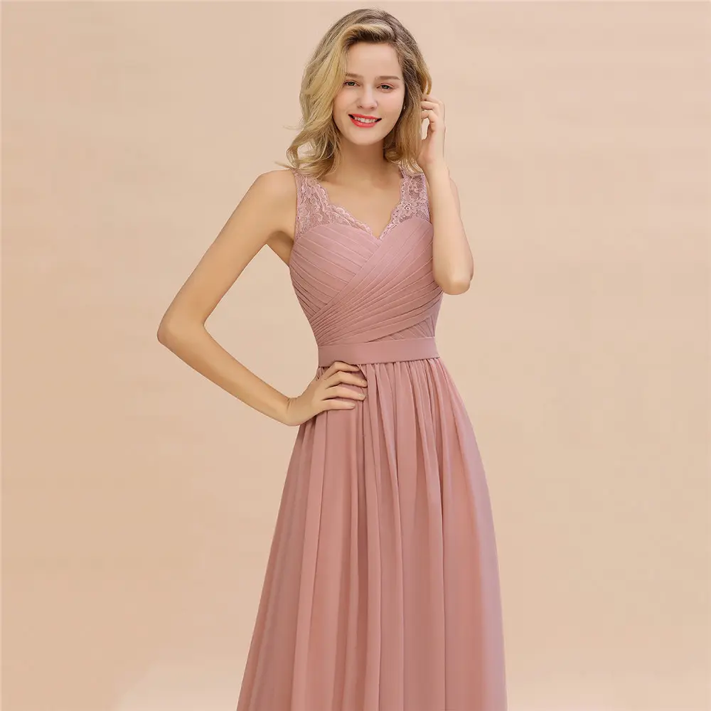 Dusty Blue Bridesmaid Dresses Chiffon Lace Long A Line Burgundy Pink White Wedding Prom Party Gown Evening Bride Robe De Soirée
