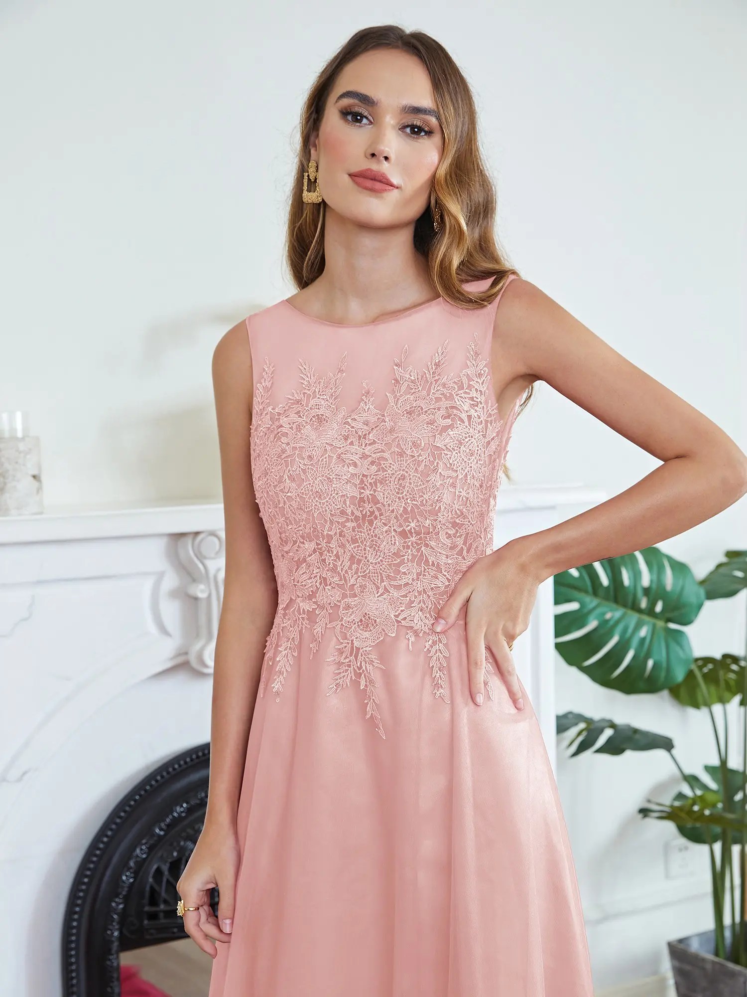 Tulle Appliques Lace Bridesmaid Dress Beaded Sequin A Line Dusty Pink Burgundy Sleeveless Wedding Formal Party Prom Gown Vestido
