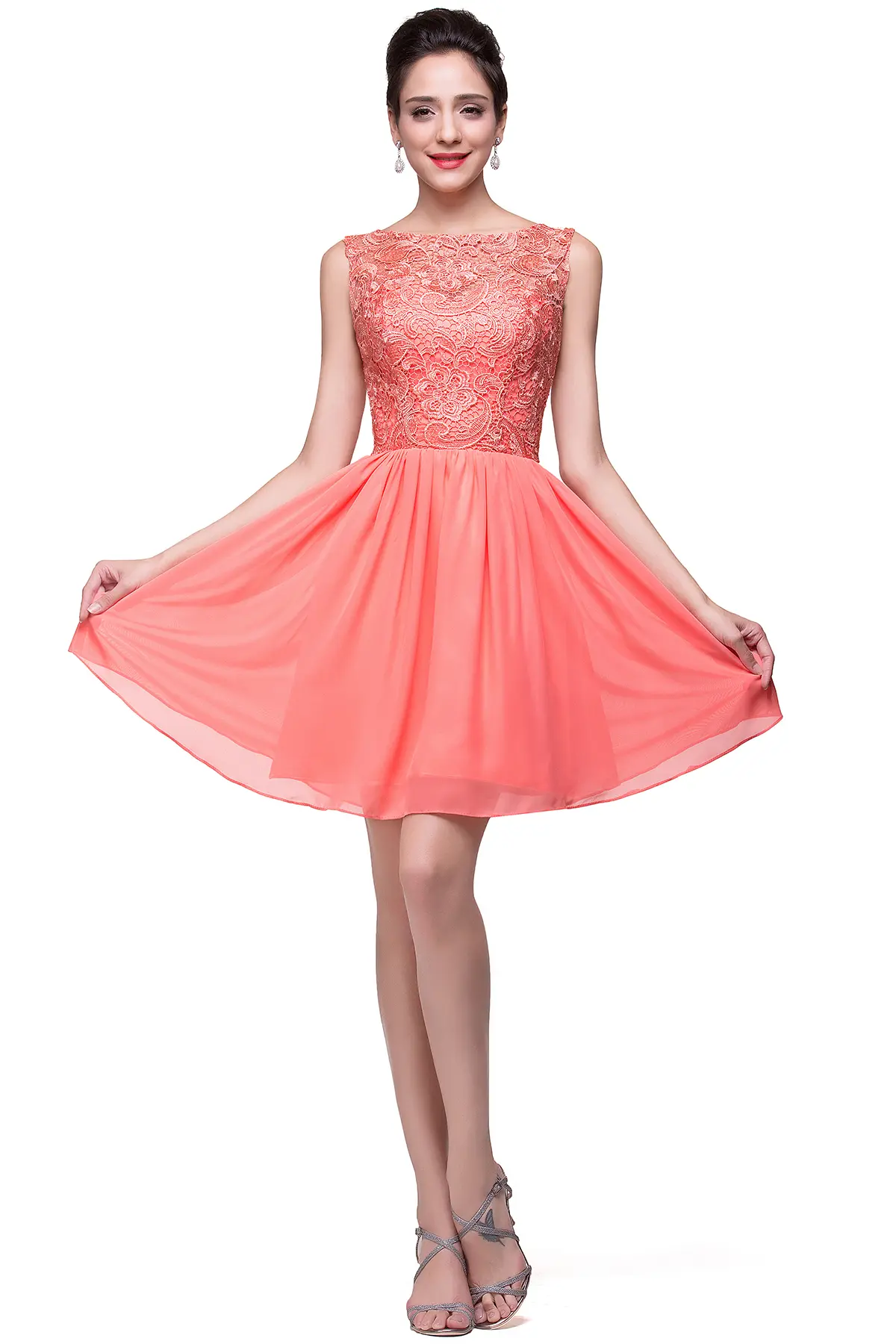 Elegant Lace Mini Cocktail Dresses For women 2023 Sexy A-line Girl Knee-Length Chiffon Evening Party Prom Gwons Robe De Soiree