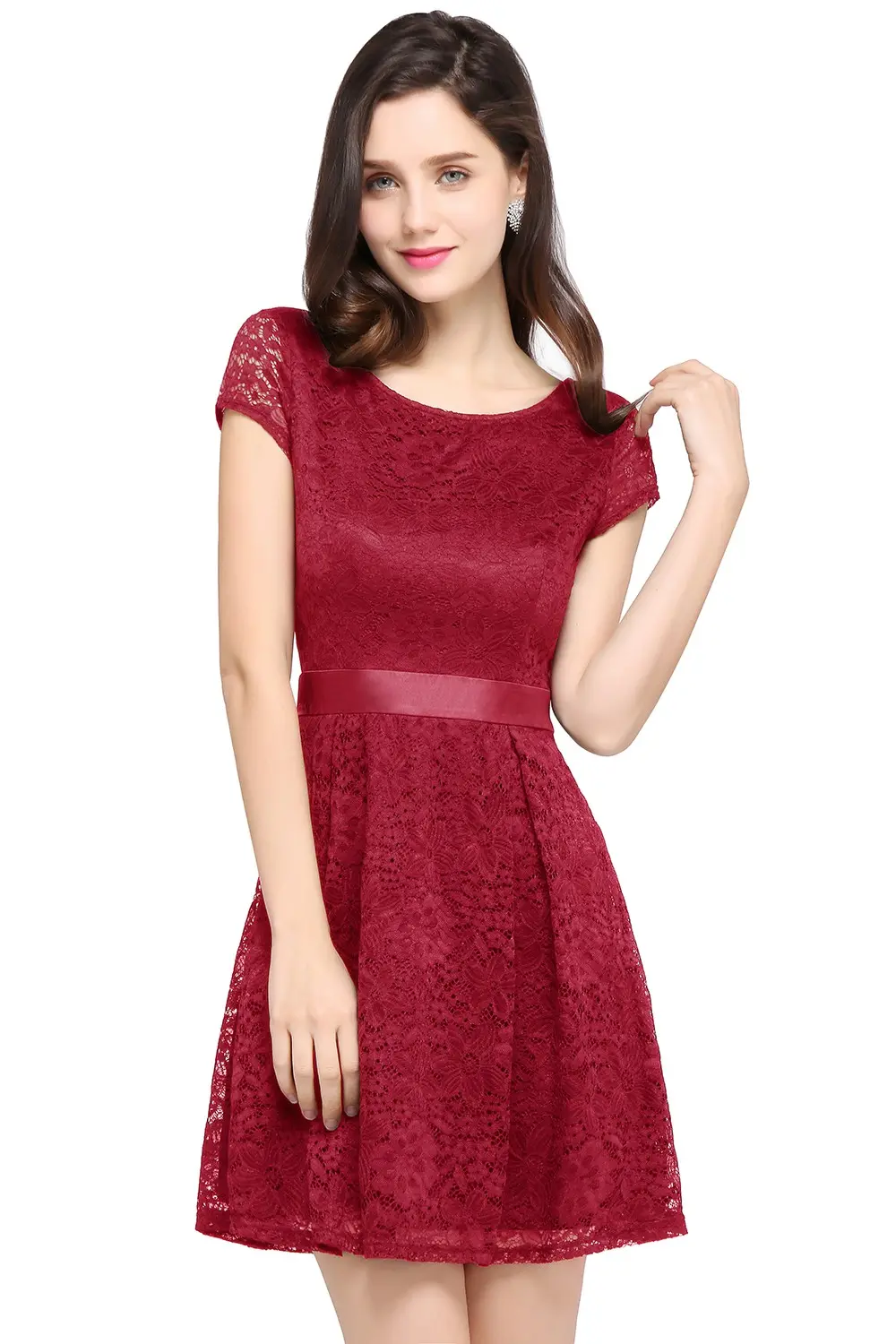 Lace Short Bridesmaid Dresses With Bow Sashes Multiple Color O Neck Summer Beach Wedding Party Prom Gown For Bride Guest Vestido