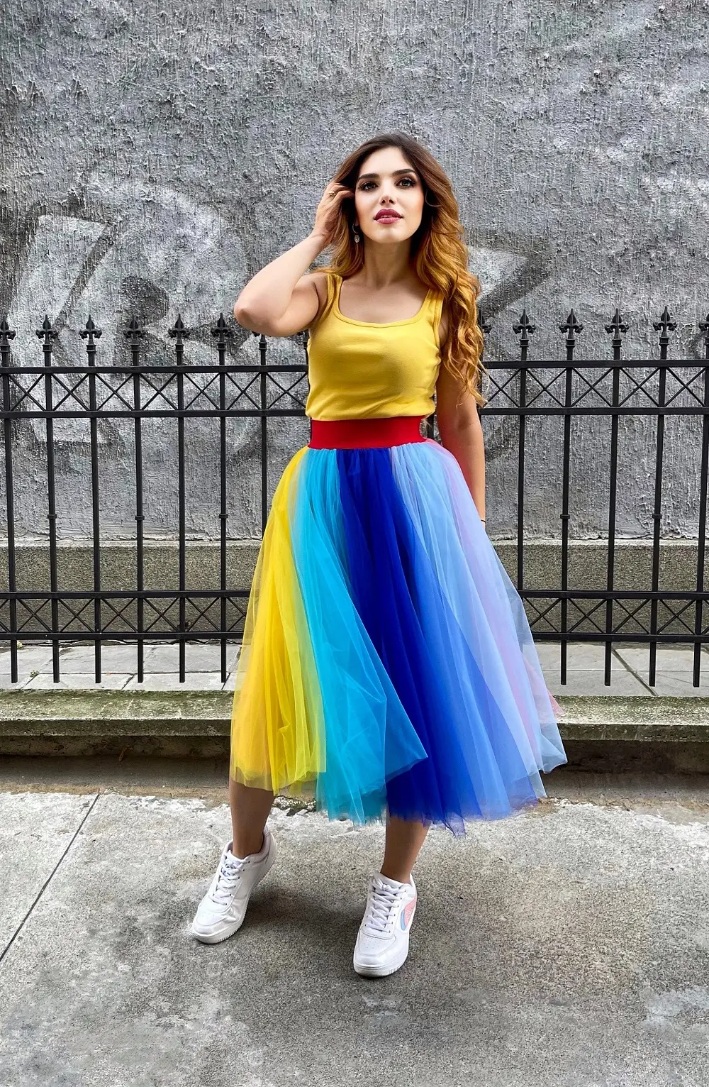 Women Rainbow Tulle Skirt Petticoat Long Tutu Princess Multicolored Birthday Party Skirt Jupon Faldas Quinceanera Dress 2024