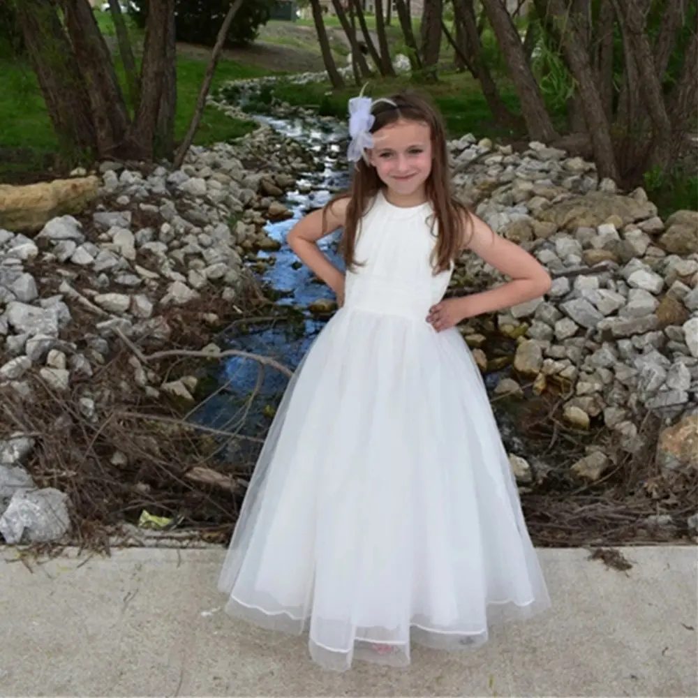 Princess Flower Girl Dresses 2024 Kids Wedding Party Pageant First Communion Gown Chiffon Sleeveless Little Bridesmaid Dress