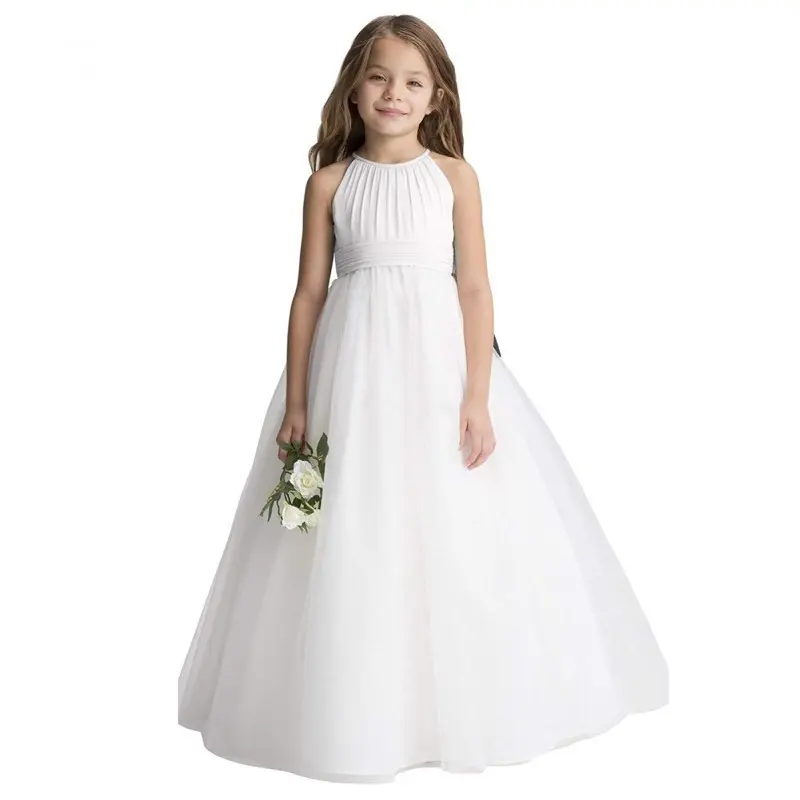 Princess Flower Girl Dresses 2024 Kids Wedding Party Pageant First Communion Gown Chiffon Sleeveless Little Bridesmaid Dress